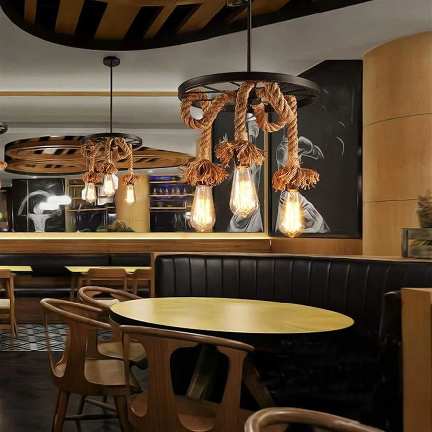 لوستر چرخ آهنی طنابی کنفی رترو 6 شاخه، محدوده تابش 10-15 متر مربع، قطر 50 سانتی متر، ارتفاع 95 سانتی متر، چراغ های روشنایی با سلیقه لوستر چرخ آهنی طنابی کنفی رترو 6 شاخه، محدوده تابش 10-15 متر مربع، قطر 50 سانتی متر، ارتفاع 95 سانتی متر، چراغ های روشنایی با سلیقه