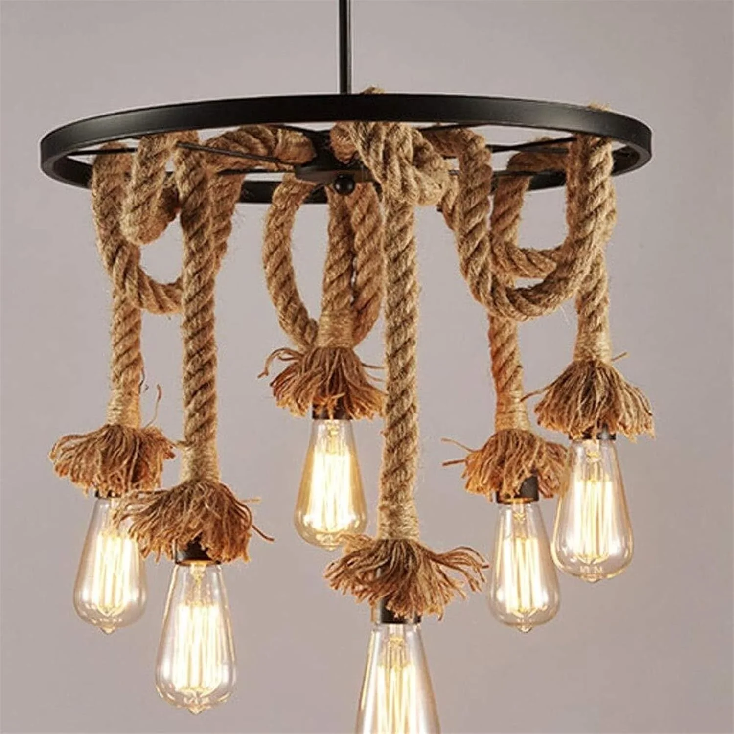 لوستر چرخ آهنی طنابی کنفی رترو 6 شاخه، محدوده تابش 10-15 متر مربع، قطر 50 سانتی متر، ارتفاع 95 سانتی متر، چراغ های روشنایی با سلیقه لوستر چرخ آهنی طنابی کنفی رترو 6 شاخه، محدوده تابش 10-15 متر مربع، قطر 50 سانتی متر، ارتفاع 95 سانتی متر، چراغ های روشنایی با سلیقه