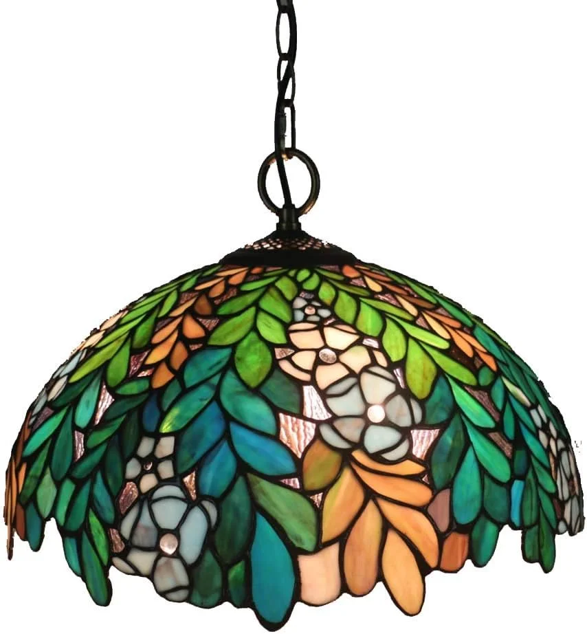 چراغ آویز هنری شیشه ای رنگی به سبک تیفانی وینتیج، چراغ آویز معلق اتاق غذاخوری 16 اینچی برای جزیره آشپزخانه، روشنایی 3 لامپ، E27، 16 اینچ چراغ آویز هنری شیشه ای رنگی به سبک تیفانی وینتیج، چراغ آویز معلق اتاق غذاخوری 16 اینچی برای جزیره آشپزخانه، روشنایی 3 لامپ، E27، 16 اینچ