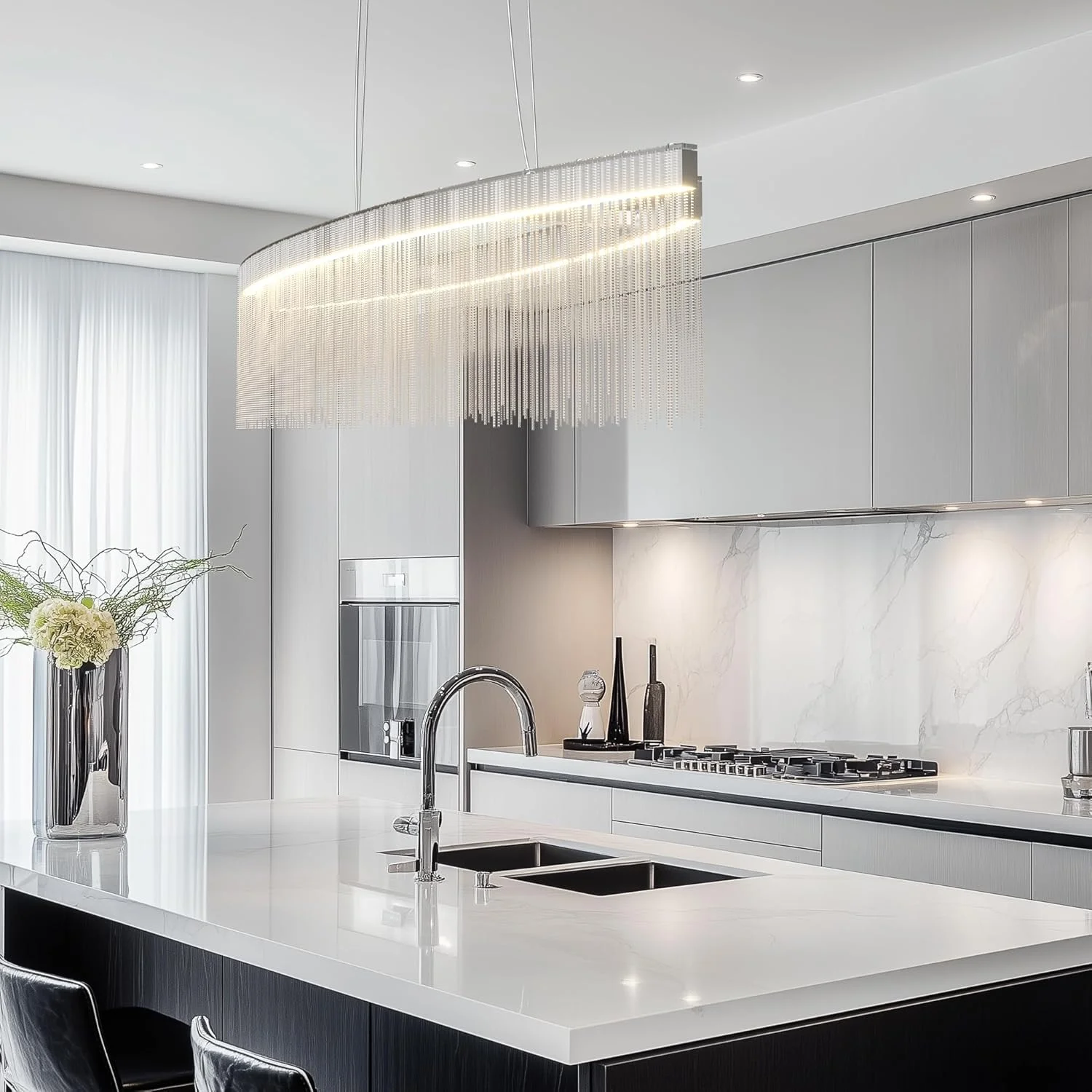 لوستر سقفی LED لوکس Wisfor: چراغ آویز منگوله ای زنجیری بلند 110 سانتی متری با قابلیت تنظیم ارتفاع و 3 رنگ نور، قاب آلومینیومی، دکوراسیون مدرن اتاق لوستر سقفی LED لوکس Wisfor: چراغ آویز منگوله ای زنجیری بلند 110 سانتی متری با قابلیت تنظیم ارتفاع و 3 رنگ نور، قاب آلومینیومی، دکوراسیون مدرن اتاق