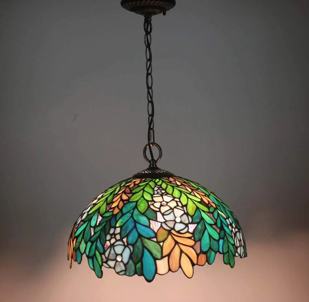 چراغ آویز هنری شیشه ای رنگی به سبک تیفانی وینتیج، چراغ آویز معلق اتاق غذاخوری 16 اینچی برای جزیره آشپزخانه، روشنایی 3 لامپ، E27، 16 اینچ چراغ آویز هنری شیشه ای رنگی به سبک تیفانی وینتیج، چراغ آویز معلق اتاق غذاخوری 16 اینچی برای جزیره آشپزخانه، روشنایی 3 لامپ، E27، 16 اینچ
