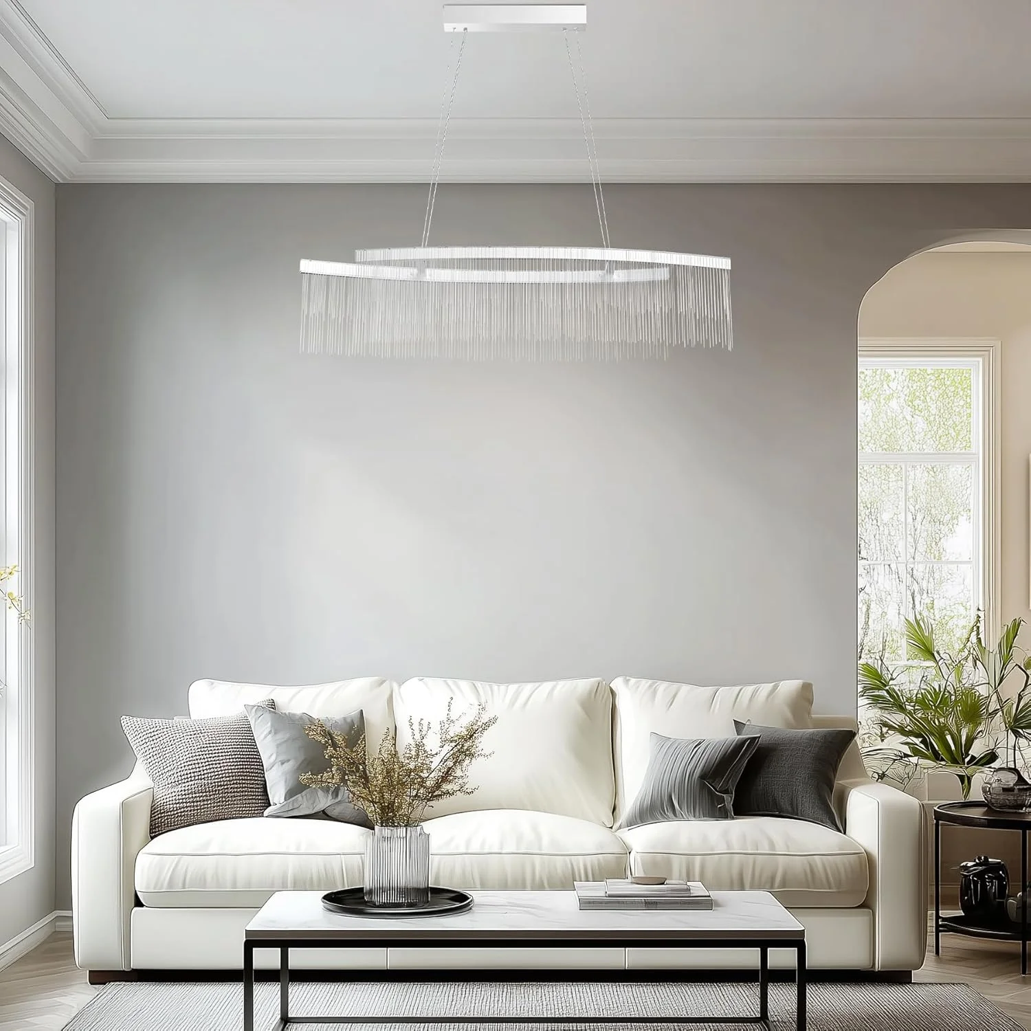 لوستر سقفی LED لوکس Wisfor: چراغ آویز منگوله ای زنجیری بلند 110 سانتی متری با قابلیت تنظیم ارتفاع و 3 رنگ نور، قاب آلومینیومی، دکوراسیون مدرن اتاق لوستر سقفی LED لوکس Wisfor: چراغ آویز منگوله ای زنجیری بلند 110 سانتی متری با قابلیت تنظیم ارتفاع و 3 رنگ نور، قاب آلومینیومی، دکوراسیون مدرن اتاق