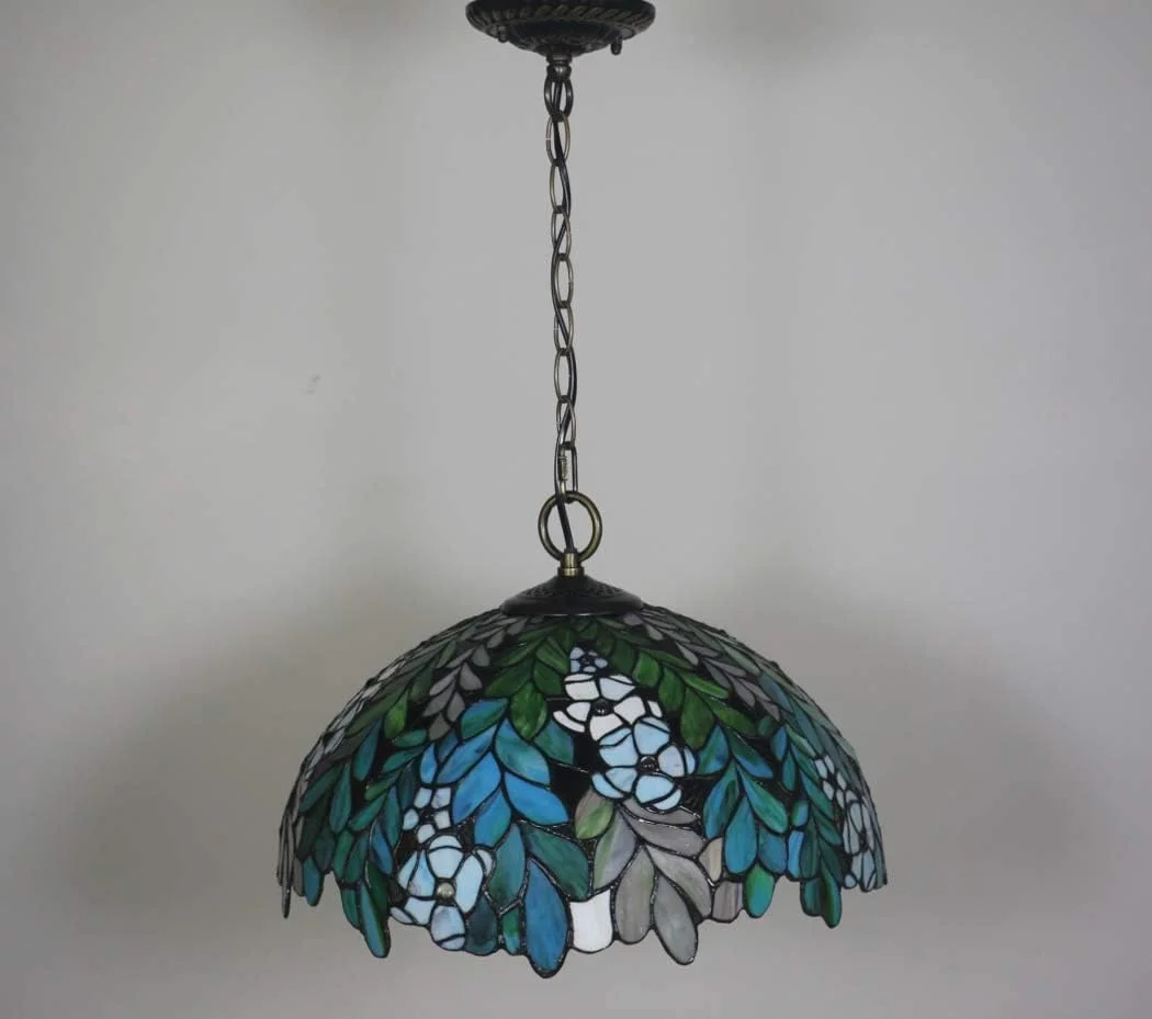 چراغ آویز هنری شیشه ای رنگی به سبک تیفانی وینتیج، چراغ آویز معلق اتاق غذاخوری 16 اینچی برای جزیره آشپزخانه، روشنایی 3 لامپ، E27، 16 اینچ چراغ آویز هنری شیشه ای رنگی به سبک تیفانی وینتیج، چراغ آویز معلق اتاق غذاخوری 16 اینچی برای جزیره آشپزخانه، روشنایی 3 لامپ، E27، 16 اینچ