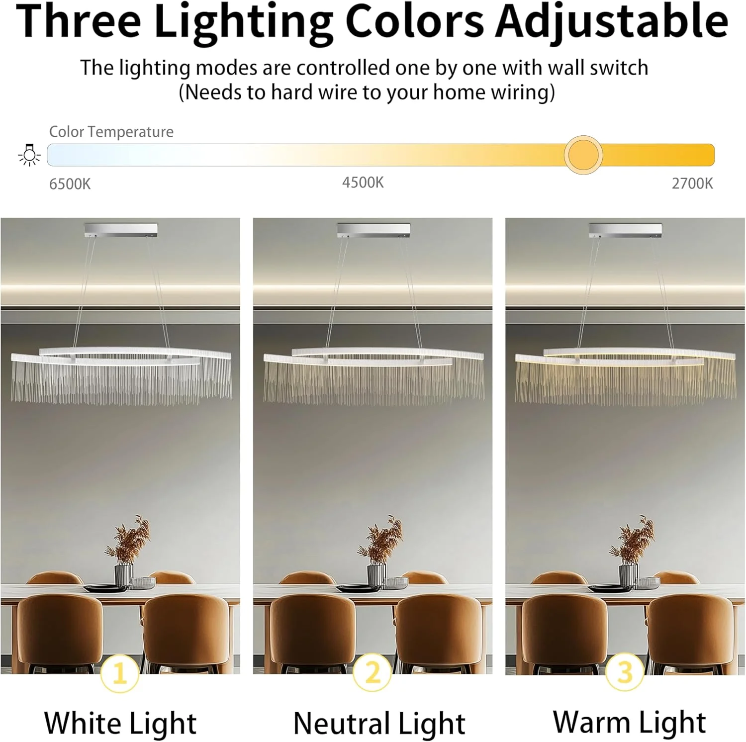 لوستر سقفی LED لوکس Wisfor: چراغ آویز منگوله ای زنجیری بلند 110 سانتی متری با قابلیت تنظیم ارتفاع و 3 رنگ نور، قاب آلومینیومی، دکوراسیون مدرن اتاق لوستر سقفی LED لوکس Wisfor: چراغ آویز منگوله ای زنجیری بلند 110 سانتی متری با قابلیت تنظیم ارتفاع و 3 رنگ نور، قاب آلومینیومی، دکوراسیون مدرن اتاق