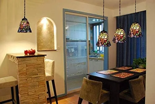 لوسترهای سبک تیفانی وینتیج، چراغ های سقفی شیشه ای رنگی طرح انگور، تک لامپ، چراغ آویز قابل تنظیم برای اتاق خواب و نشیمن لوسترهای سبک تیفانی وینتیج، چراغ های سقفی شیشه ای رنگی طرح انگور، تک لامپ، چراغ آویز قابل تنظیم برای اتاق خواب و نشیمن