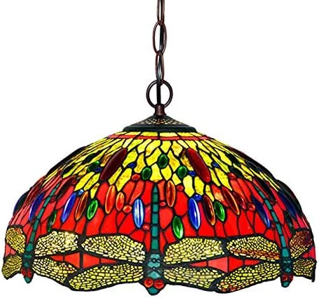 چراغ آویز کوچک طرح تیفانی وینتیج، لوستر 40 سانتی‌متری با طرح سنجاقک برای جزیره آشپزخانه، انبار، رستوران و هتل