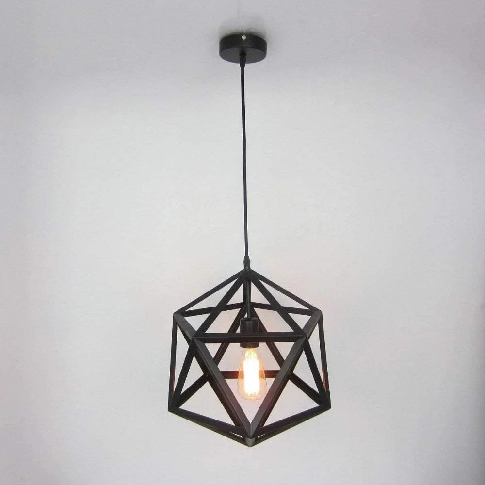لوستر هندسی فلزی وینتیج، چراغ آویز آهن سیاه صنعتی چراغ های دیواری قفس پرنده DIY لامپ های سقفی برای دکوراسیون آشپزخانه بالکن بار (مشکی-A)