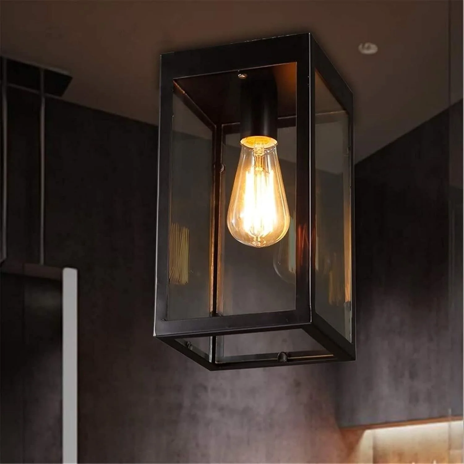 چراغ آویز سقفی صنعتی وینتیج، دکور هنری اتاق، لوستر، چراغ آویز، مدل E27 ادیسون، فانوس شیشه ای فلزی آهنی مناسب اتاق غذاخوری، راهرو، پله ها، اتاق نشیمن، بار، کافه، اتاق زیر شیروانی