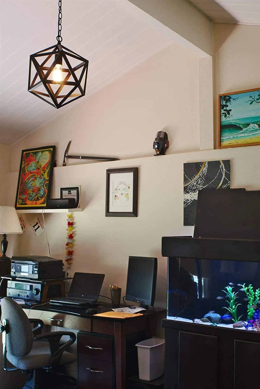 لوستر هندسی فلزی وینتیج، چراغ آویز آهن سیاه صنعتی چراغ های دیواری قفس پرنده DIY لامپ های سقفی برای دکوراسیون آشپزخانه بالکن بار (مشکی-A)