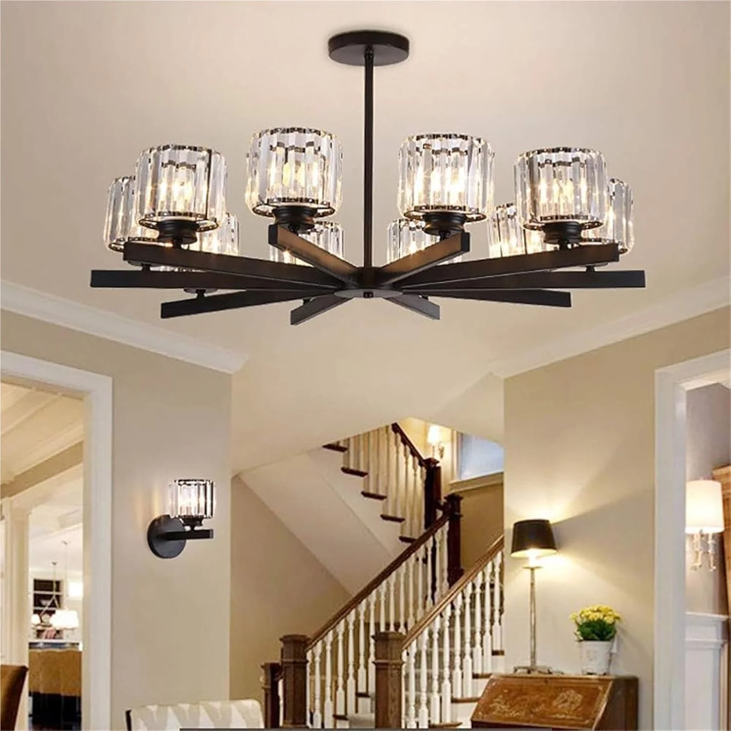 لوستر کریستالی وینتیج، چراغ آویز سقفی آهنی برای دکوراسیون خانه روستایی، میز ناهارخوری، اتاق نشیمن