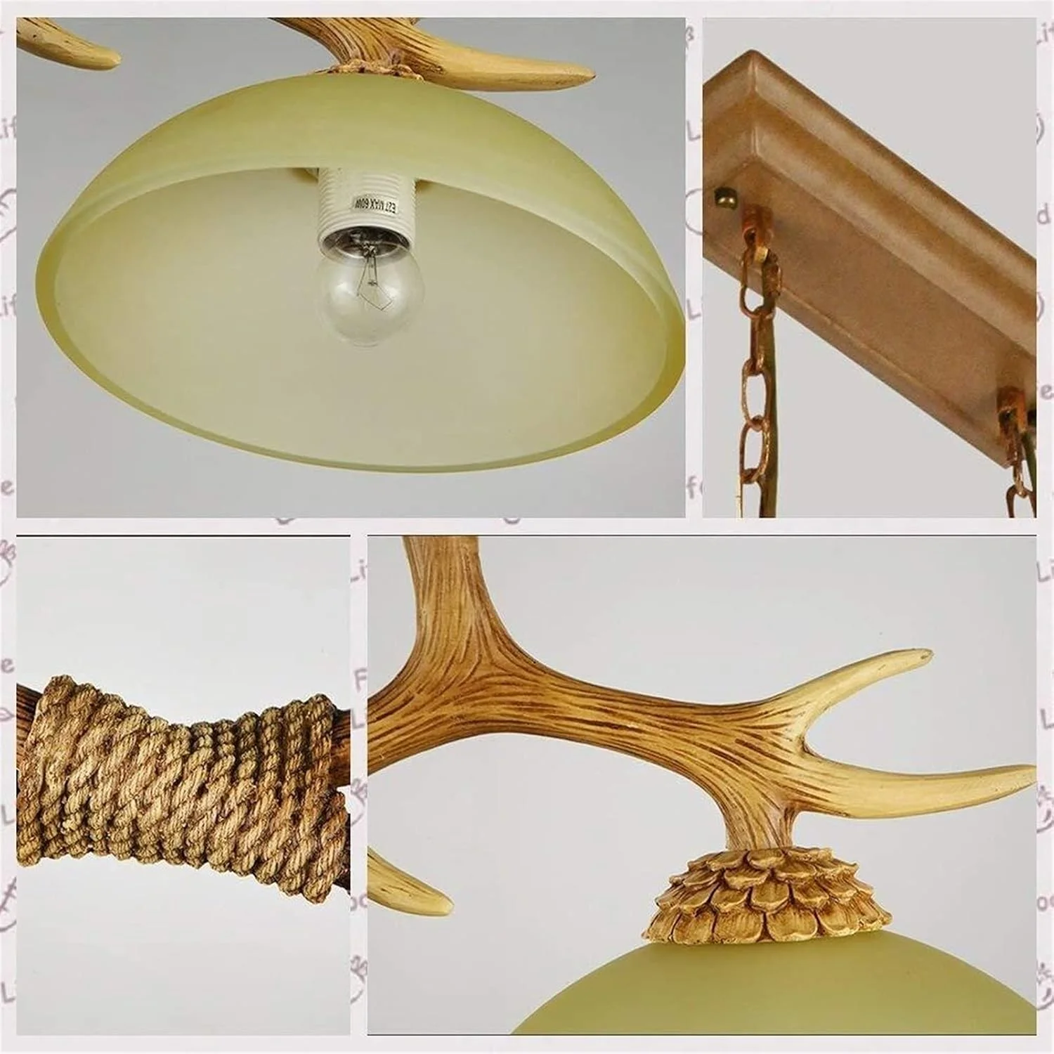 لوسترهای سر گوزن رزینی وینتیج، روشنایی شیشه ای ال ای دی صنعتی رترو لوستر آهنی چراغ های سقفی عتیقه مدرن اتاق نشیمن میز ناهار خوری چراغ آویز