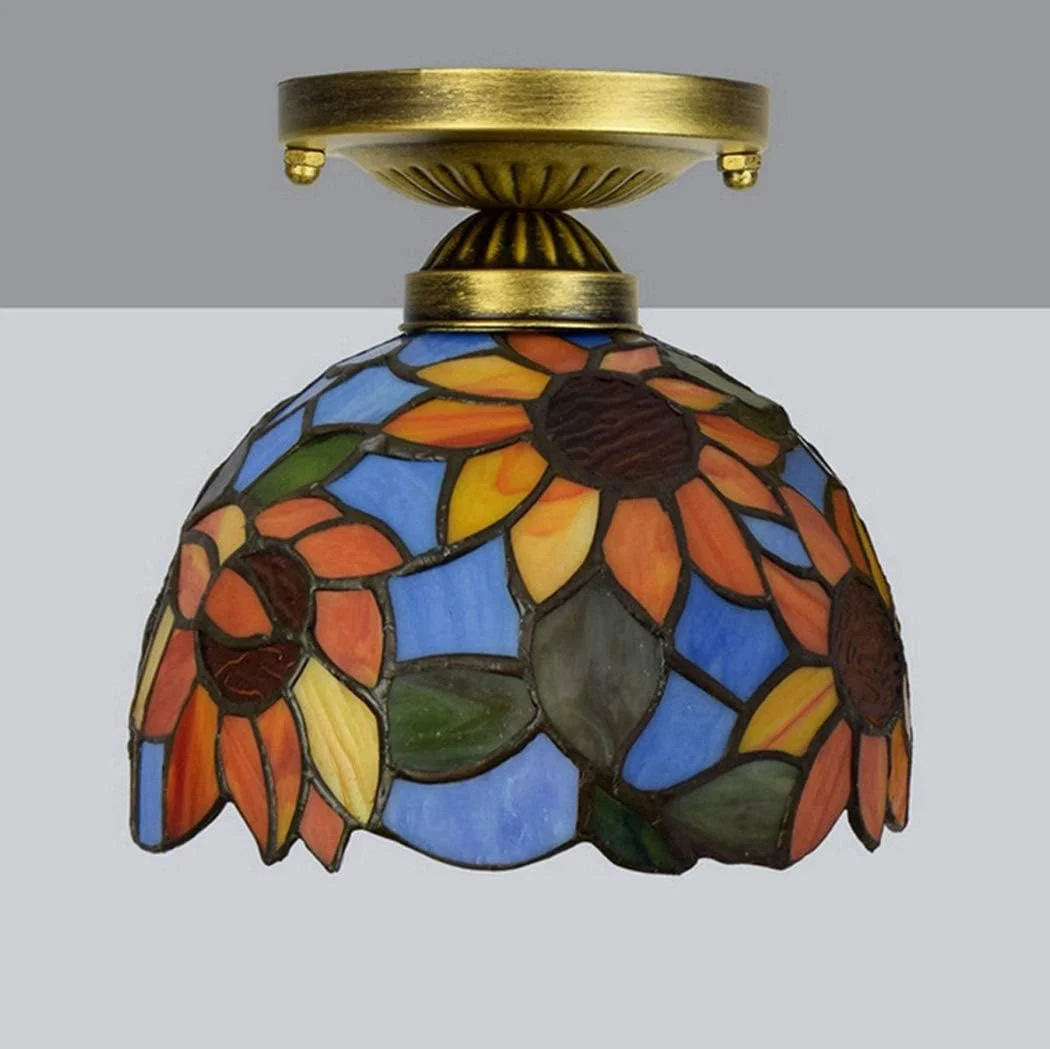 چراغ سقفی راهروی وینتیج 8 اینچی به سبک تیفانی طرح گل آفتابگردان شیشه رنگی دست ساز چراغ سقفی ال ای دی برای اتاق نشیمن اتاق خواب راهرو
