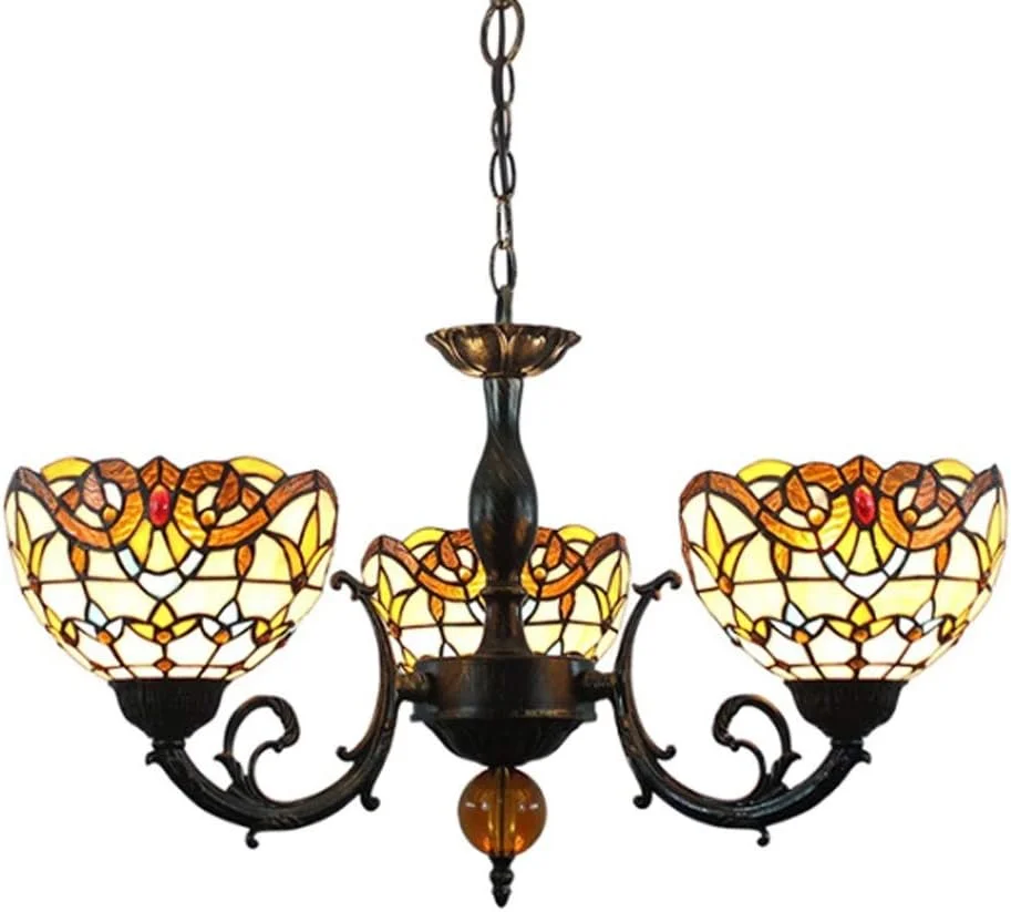 لوستر 3 شاخه آویز شیشه ای رنگی به سبک تیفانی با طرح هنری وینتج و حباب باروک 8 اینچی، مناسب اتاق خواب، اتاق غذاخوری، دکور و روشنایی، سرپیچ E27، 40 وات لوستر 3 شاخه آویز شیشه ای رنگی به سبک تیفانی با طرح هنری وینتج و حباب باروک 8 اینچی، مناسب اتاق خواب، اتاق غذاخوری، دکور و روشنایی، سرپیچ E27، 40 وات