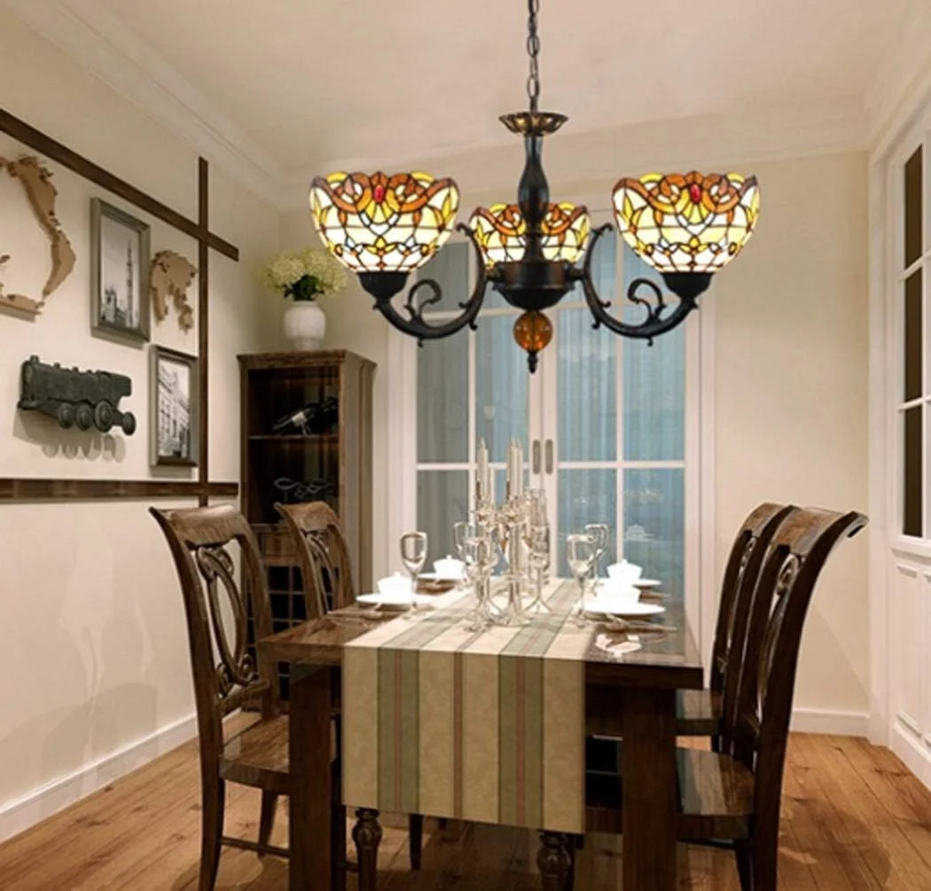 لوستر 3 شاخه آویز شیشه ای رنگی به سبک تیفانی با طرح هنری وینتج و حباب باروک 8 اینچی، مناسب اتاق خواب، اتاق غذاخوری، دکور و روشنایی، سرپیچ E27، 40 وات لوستر 3 شاخه آویز شیشه ای رنگی به سبک تیفانی با طرح هنری وینتج و حباب باروک 8 اینچی، مناسب اتاق خواب، اتاق غذاخوری، دکور و روشنایی، سرپیچ E27، 40 وات