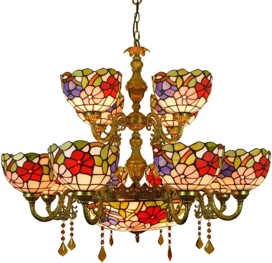 لوستر به سبک وینتیج 12 شاخه، لوستر بزرگ تیفانی، لوستر آویز کریستالی شیشه ای به سبک گل نیلوفر پیچ رنگارنگ برای لابی، اتاق نشیمن، رستوران، لوستر بار لوستر به سبک وینتیج 12 شاخه، لوستر بزرگ تیفانی، لوستر آویز کریستالی شیشه ای به سبک گل نیلوفر پیچ رنگارنگ برای لابی، اتاق نشیمن، رستوران، لوستر بار