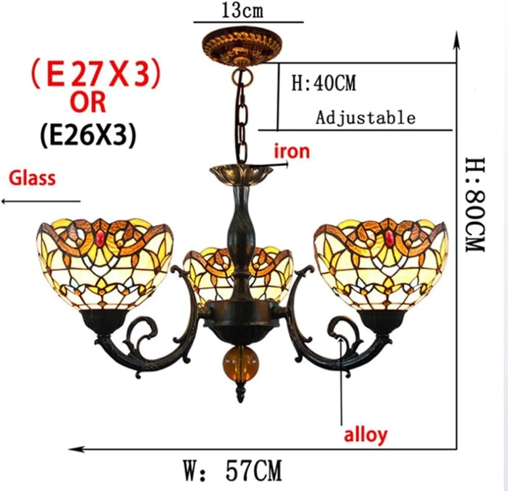 لوستر 3 شاخه آویز شیشه ای رنگی به سبک تیفانی با طرح هنری وینتج و حباب باروک 8 اینچی، مناسب اتاق خواب، اتاق غذاخوری، دکور و روشنایی، سرپیچ E27، 40 وات لوستر 3 شاخه آویز شیشه ای رنگی به سبک تیفانی با طرح هنری وینتج و حباب باروک 8 اینچی، مناسب اتاق خواب، اتاق غذاخوری، دکور و روشنایی، سرپیچ E27، 40 وات