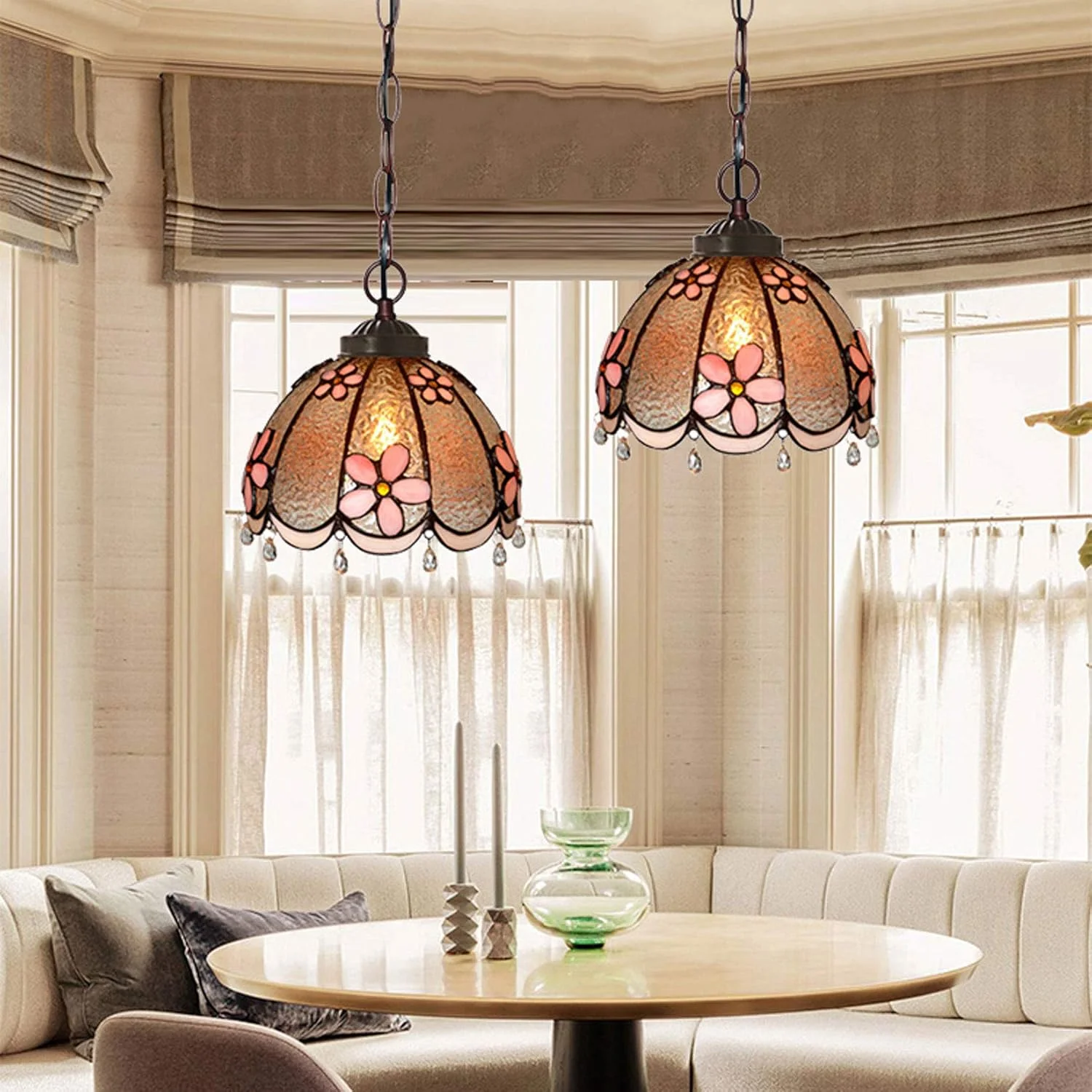 چراغ آویز به سبک تیفانی 8 اینچی، چراغ آویز گل سه بعدی شیشه ای رنگی، روشنایی سقفی با طراحی وینتج برای اتاق نشیمن، اتاق غذاخوری، راهرو، بالکن، سرپیچ E27 چراغ آویز به سبک تیفانی 8 اینچی، چراغ آویز گل سه بعدی شیشه ای رنگی، روشنایی سقفی با طراحی وینتج برای اتاق نشیمن، اتاق غذاخوری، راهرو، بالکن، سرپیچ E27
