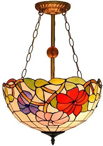 لوستر آویز سبک تیفانی طرح گل سه رنگ قرمز، صورتی و بنفش، مناسب اتاق نشیمن، رستوران، ایوان، راهرو و بالکن لوستر آویز سبک تیفانی طرح گل سه رنگ قرمز، صورتی و بنفش، مناسب اتاق نشیمن، رستوران، ایوان، راهرو و بالکن