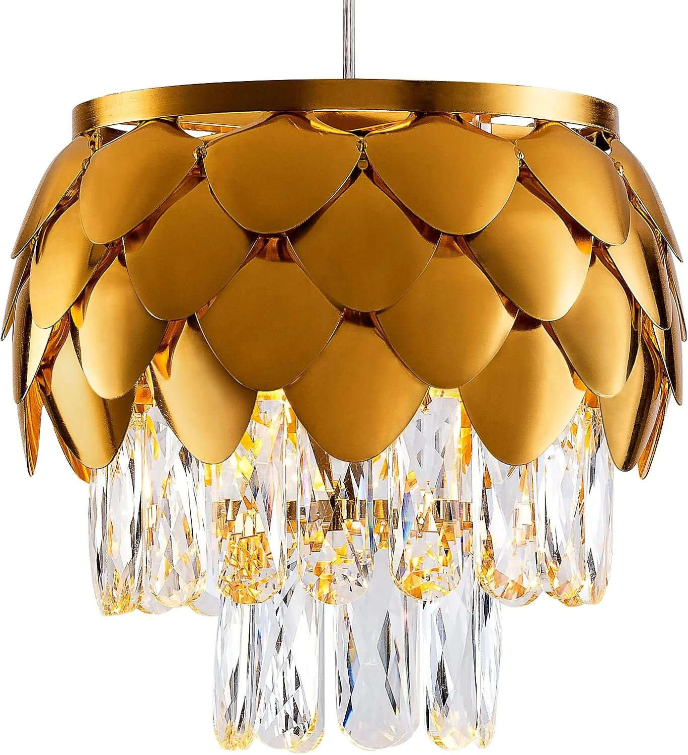 لوستر کریستالی لوکس Uihasn K9 با پایه طرح پولک طلایی، چراغ آویز سقفی گرد مدرن برای اتاق ناهارخوری، اتاق خواب، حمام، سرسرا، اتاق نشیمن لوستر کریستالی لوکس Uihasn K9 با پایه طرح پولک طلایی، چراغ آویز سقفی گرد مدرن برای اتاق ناهارخوری، اتاق خواب، حمام، سرسرا، اتاق نشیمن