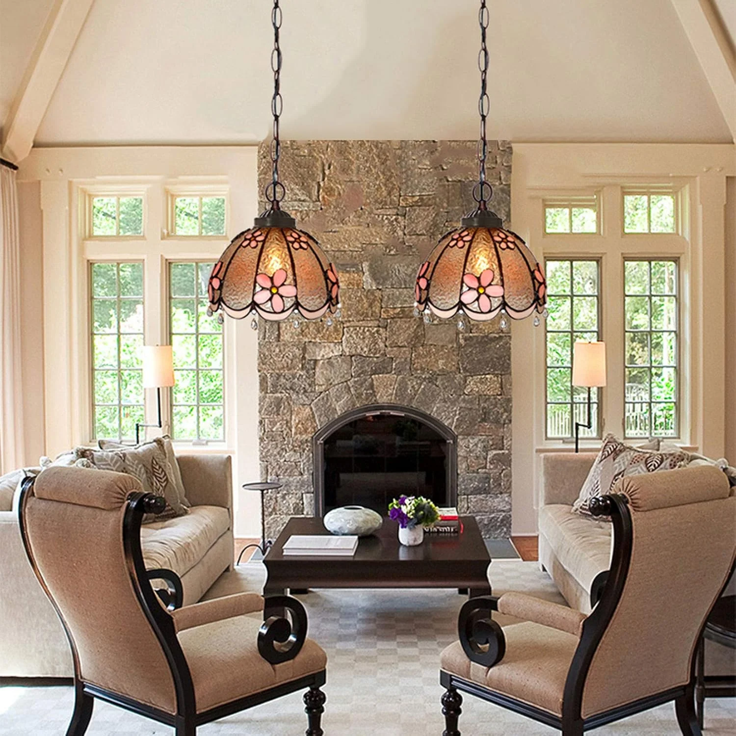 چراغ آویز به سبک تیفانی 8 اینچی، چراغ آویز گل سه بعدی شیشه ای رنگی، روشنایی سقفی با طراحی وینتج برای اتاق نشیمن، اتاق غذاخوری، راهرو، بالکن، سرپیچ E27 چراغ آویز به سبک تیفانی 8 اینچی، چراغ آویز گل سه بعدی شیشه ای رنگی، روشنایی سقفی با طراحی وینتج برای اتاق نشیمن، اتاق غذاخوری، راهرو، بالکن، سرپیچ E27