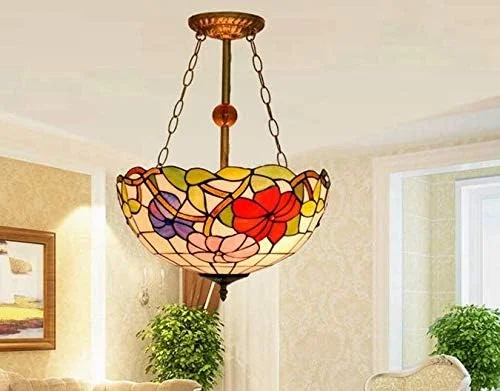 لوستر آویز سبک تیفانی طرح گل سه رنگ قرمز، صورتی و بنفش، مناسب اتاق نشیمن، رستوران، ایوان، راهرو و بالکن لوستر آویز سبک تیفانی طرح گل سه رنگ قرمز، صورتی و بنفش، مناسب اتاق نشیمن، رستوران، ایوان، راهرو و بالکن
