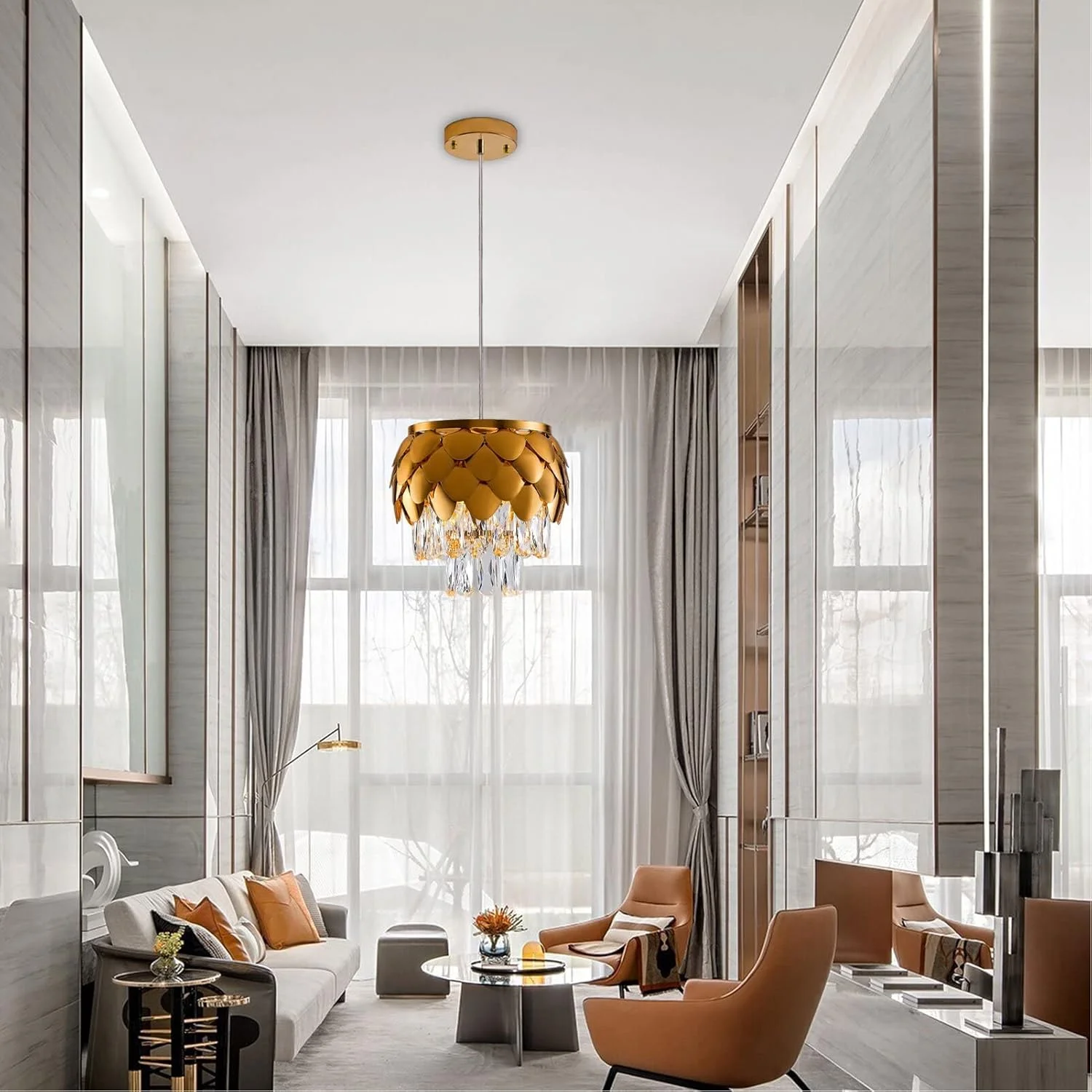 لوستر کریستالی لوکس Uihasn K9 با پایه طرح پولک طلایی، چراغ آویز سقفی گرد مدرن برای اتاق ناهارخوری، اتاق خواب، حمام، سرسرا، اتاق نشیمن لوستر کریستالی لوکس Uihasn K9 با پایه طرح پولک طلایی، چراغ آویز سقفی گرد مدرن برای اتاق ناهارخوری، اتاق خواب، حمام، سرسرا، اتاق نشیمن