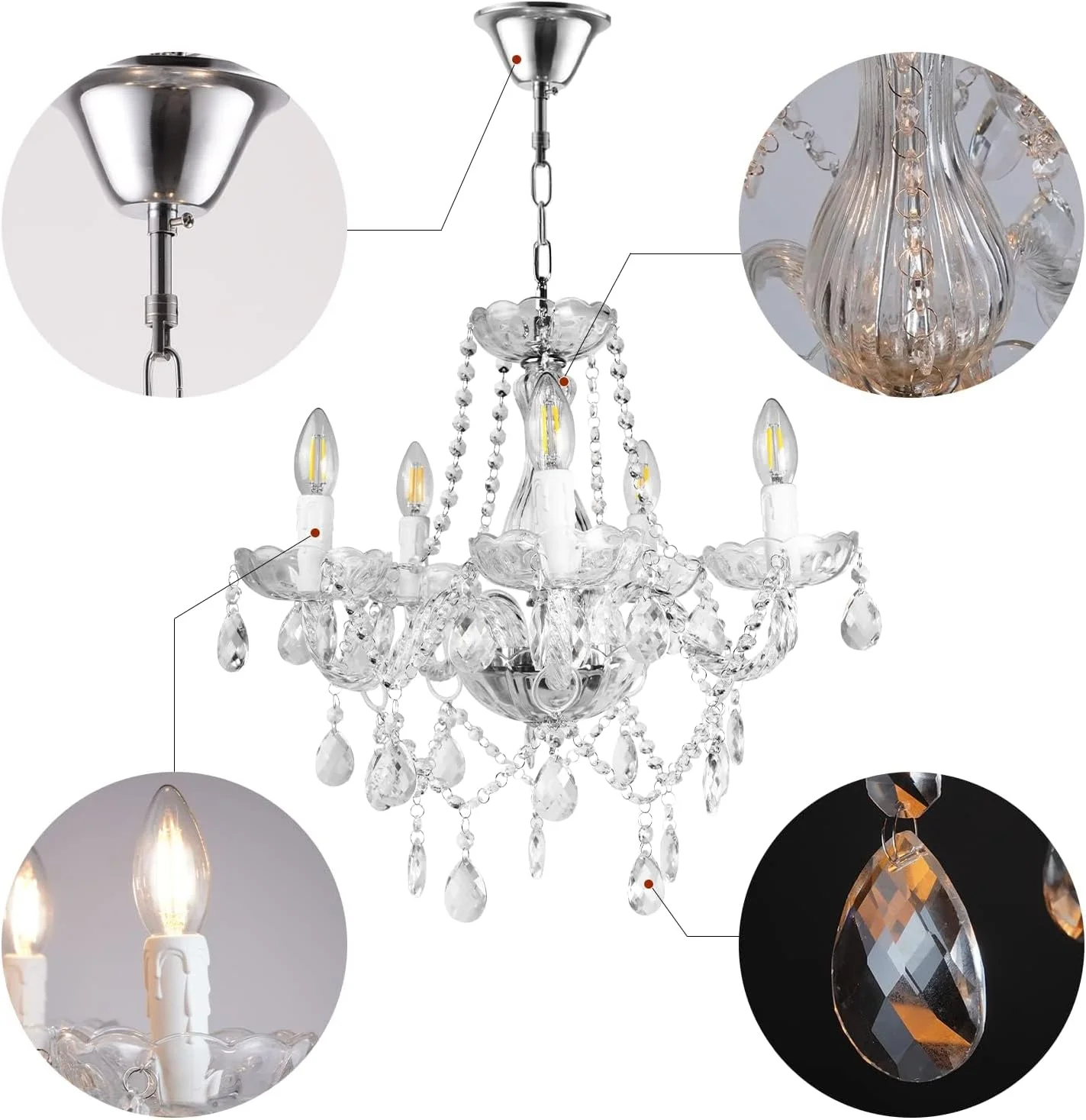 لوستر شیشه ای کریستالی وینتیج USOR، 5 شعله، آویز شمعی، لوستر سقفی، لوکس، نیمه فلاش، مناسب اتاق غذاخوری، راهرو، آشپزخانه، اتاق خواب، همراه با لامپ لوستر شیشه ای کریستالی وینتیج USOR، 5 شعله، آویز شمعی، لوستر سقفی، لوکس، نیمه فلاش، مناسب اتاق غذاخوری، راهرو، آشپزخانه، اتاق خواب، همراه با لامپ