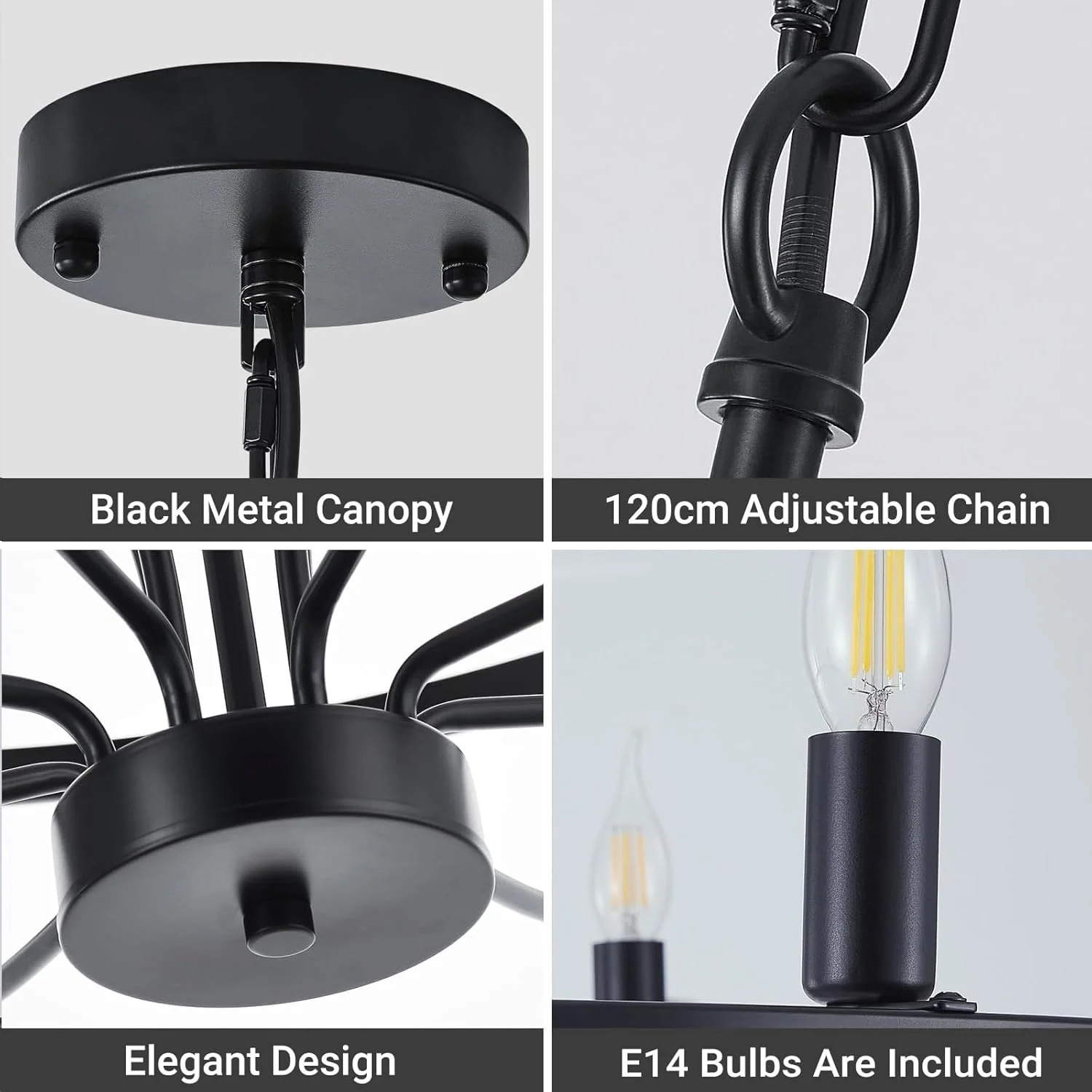 لوستر آویز شمعی وینتیج USOR، لوستر چرخ ارابه ای مناسب برای میز ناهارخوری، اتاق نشیمن و آشپزخانه، دارای لامپ های E14 (مشکی، 12 شعله) لوستر آویز شمعی وینتیج USOR، لوستر چرخ ارابه ای مناسب برای میز ناهارخوری، اتاق نشیمن و آشپزخانه، دارای لامپ های E14 (مشکی، 12 شعله)