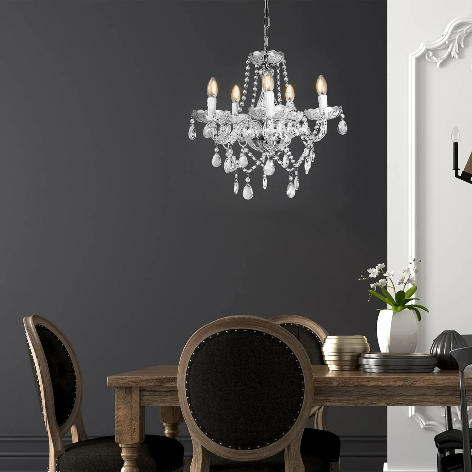 لوستر شیشه ای کریستالی وینتیج USOR، 5 شعله، آویز شمعی، لوستر سقفی، لوکس، نیمه فلاش، مناسب اتاق غذاخوری، راهرو، آشپزخانه، اتاق خواب، همراه با لامپ لوستر شیشه ای کریستالی وینتیج USOR، 5 شعله، آویز شمعی، لوستر سقفی، لوکس، نیمه فلاش، مناسب اتاق غذاخوری، راهرو، آشپزخانه، اتاق خواب، همراه با لامپ