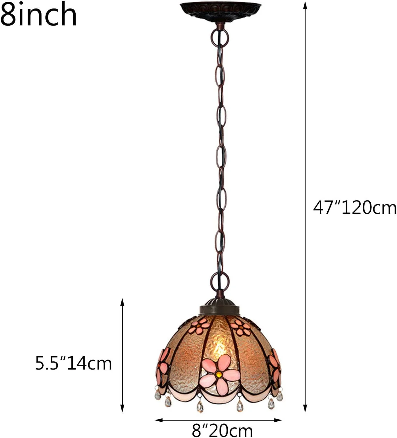 چراغ آویز به سبک تیفانی 8 اینچی، چراغ آویز گل سه بعدی شیشه ای رنگی، روشنایی سقفی با طراحی وینتج برای اتاق نشیمن، اتاق غذاخوری، راهرو، بالکن، سرپیچ E27 چراغ آویز به سبک تیفانی 8 اینچی، چراغ آویز گل سه بعدی شیشه ای رنگی، روشنایی سقفی با طراحی وینتج برای اتاق نشیمن، اتاق غذاخوری، راهرو، بالکن، سرپیچ E27
