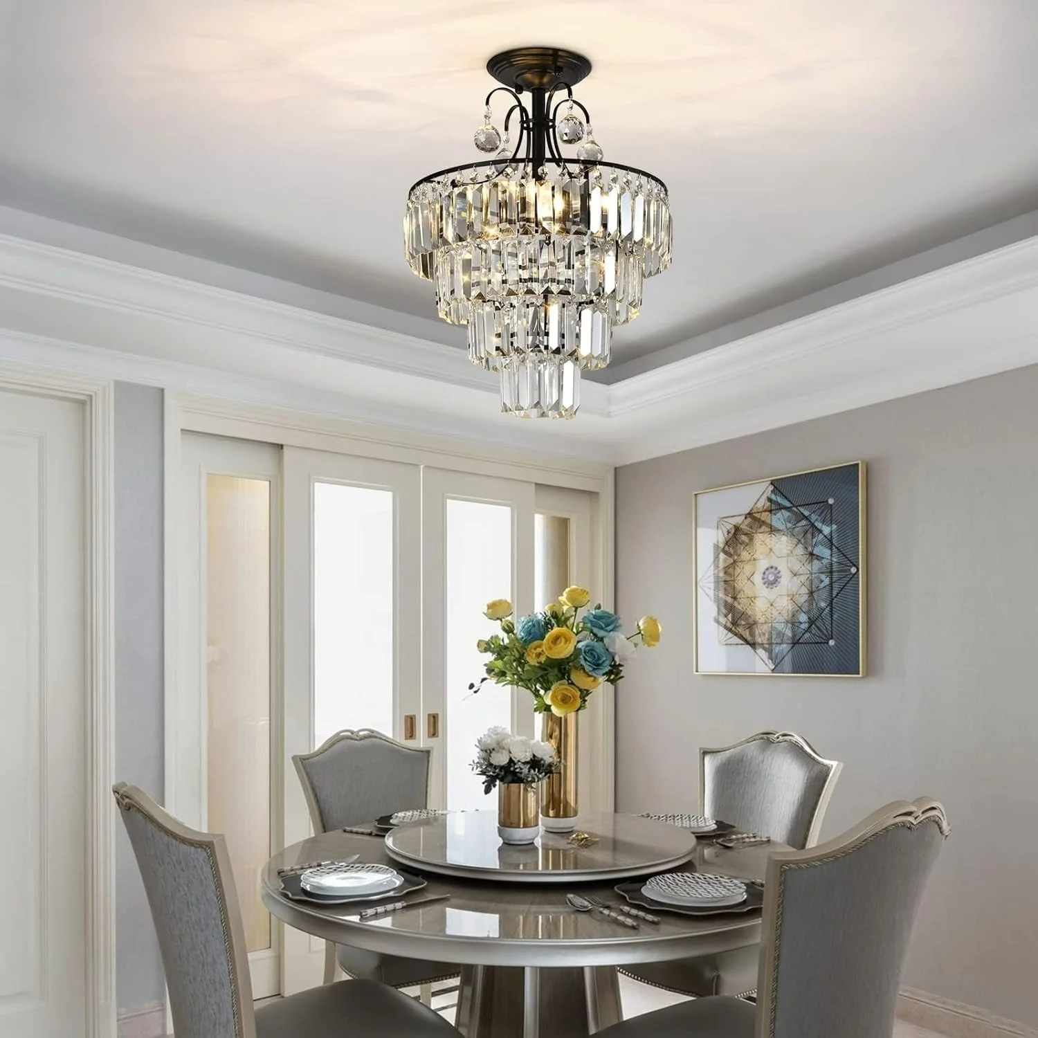 لوسترهای کریستالی مدرن USOR قطر 40 سانتی متر ارتفاع 50 سانتی متر، روشنایی آویز سه رنگ برای راه پله، شامل 4 لامپ، لوستر سقفی مناسب برای اتاق غذاخوری، اتاق نشیمن، اتاق خواب، ورودی راه پله لوسترهای کریستالی مدرن USOR قطر 40 سانتی متر ارتفاع 50 سانتی متر، روشنایی آویز سه رنگ برای راه پله، شامل 4 لامپ، لوستر سقفی مناسب برای اتاق غذاخوری، اتاق نشیمن، اتاق خواب، ورودی راه پله