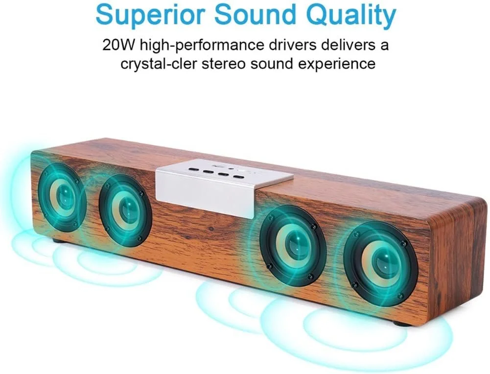 اسپیکر چوبی رومیزی قابل حمل HiFi ویجیا - سازگار، ساندبار موسیقی، پشتیبانی از کارت TF، AUX، هندزفری برای تلویزیون اسپیکر چوبی رومیزی قابل حمل HiFi ویجیا - سازگار، ساندبار موسیقی، پشتیبانی از کارت TF، AUX، هندزفری برای تلویزیون