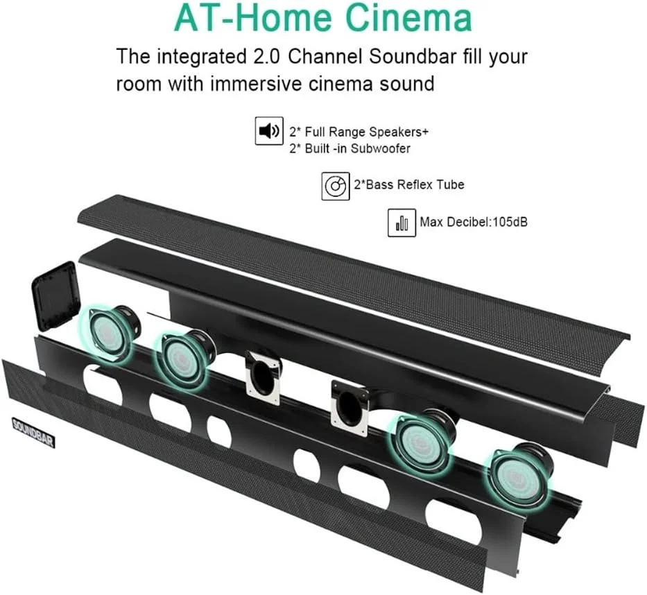 سیستم صوتی خانگی نوار صوتی لمسی 100 واتی VejiA 2.0، بلندگوی تلویزیون با پشتیبانی از اپتیکال AUX و ساب ووفر سیستم صوتی خانگی نوار صوتی لمسی 100 واتی VejiA 2.0، بلندگوی تلویزیون با پشتیبانی از اپتیکال AUX و ساب ووفر