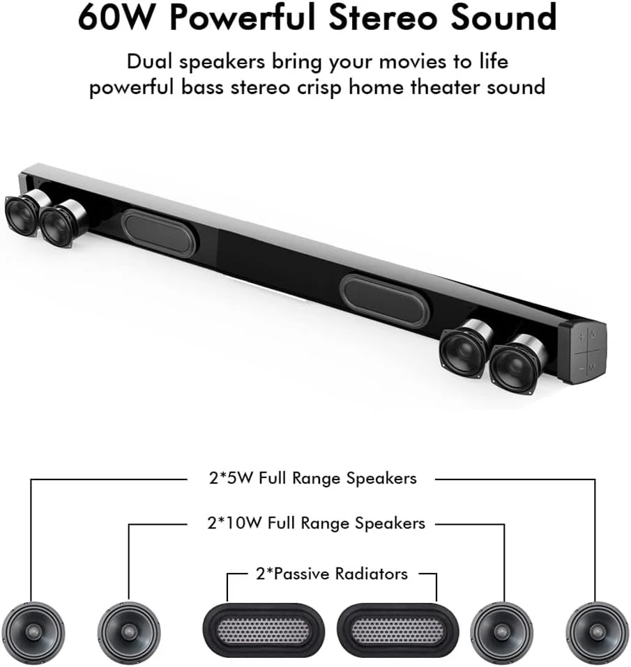 اسپیکر 60 واتی VejiA سیمی و ساندبار قدرتمند با صدای استریو سه بعدی و چهار بلندگو برای کامپیوتر/تلویزیون اسپیکر 60 واتی VejiA سیمی و ساندبار قدرتمند با صدای استریو سه بعدی و چهار بلندگو برای کامپیوتر/تلویزیون