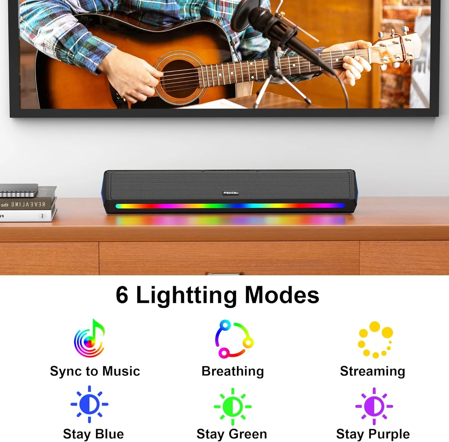 پاسائو ساندبار برای تلویزیون، اسپیکر با درایورهای فول رنج، قابلیت تنظیم بیس/تریبل، بلوتوث 5.1، ورودی USB و AUX، 5 اکولایزر صدا برای سیستم صوتی فراگیر سه بعدی سینمای خانگی، پروژکتور تلویزیون و کامپیوتر - 22 اینچ پاسائو ساندبار برای تلویزیون، اسپیکر با درایورهای فول رنج، قابلیت تنظیم بیس/تریبل، بلوتوث 5.1، ورودی USB و AUX، 5 اکولایزر صدا برای سیستم صوتی فراگیر سه بعدی سینمای خانگی، پروژکتور تلویزیون و کامپیوتر - 22 اینچ