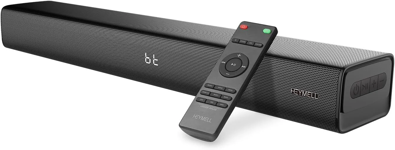 ساندبار بلوتوث کوچک 60 سانتی متری 2.1 کاناله Heymell برای دستگاه های تلویزیون، ساندبار 120 واتی صدای فراگیر تقویت کننده دیالوگ PC HDMI ARC Optical Aux قابلیت نصب دیواری ساندبار بلوتوث کوچک 60 سانتی متری 2.1 کاناله Heymell برای دستگاه های تلویزیون، ساندبار 120 واتی صدای فراگیر تقویت کننده دیالوگ PC HDMI ARC Optical Aux قابلیت نصب دیواری