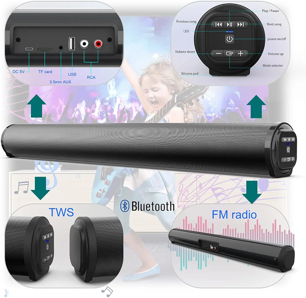 ساندبار تلویزیون سینمای خانگی 22 اینچی OHYAS، با بلوتوث 5.0، RCA، USB، سیستم صوتی، برای تلویزیون ها، سینمای خانگی، بازی، پروژکتورها، رایانه های شخصی، تبلت ها، تلفن ها (مشکی) ساندبار تلویزیون سینمای خانگی 22 اینچی OHYAS، با بلوتوث 5.0، RCA، USB، سیستم صوتی، برای تلویزیون ها، سینمای خانگی، بازی، پروژکتورها، رایانه های شخصی، تبلت ها، تلفن ها (مشکی)