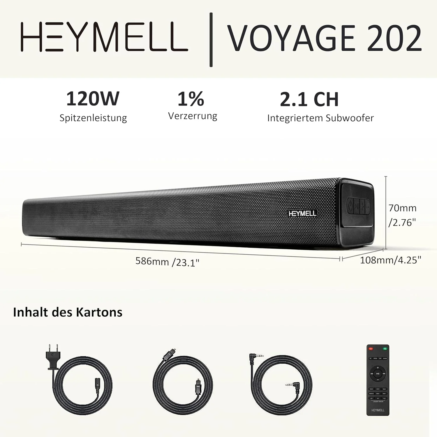 ساندبار بلوتوث کوچک 60 سانتی متری 2.1 کاناله Heymell برای دستگاه های تلویزیون، ساندبار 120 واتی صدای فراگیر تقویت کننده دیالوگ PC HDMI ARC Optical Aux قابلیت نصب دیواری ساندبار بلوتوث کوچک 60 سانتی متری 2.1 کاناله Heymell برای دستگاه های تلویزیون، ساندبار 120 واتی صدای فراگیر تقویت کننده دیالوگ PC HDMI ARC Optical Aux قابلیت نصب دیواری