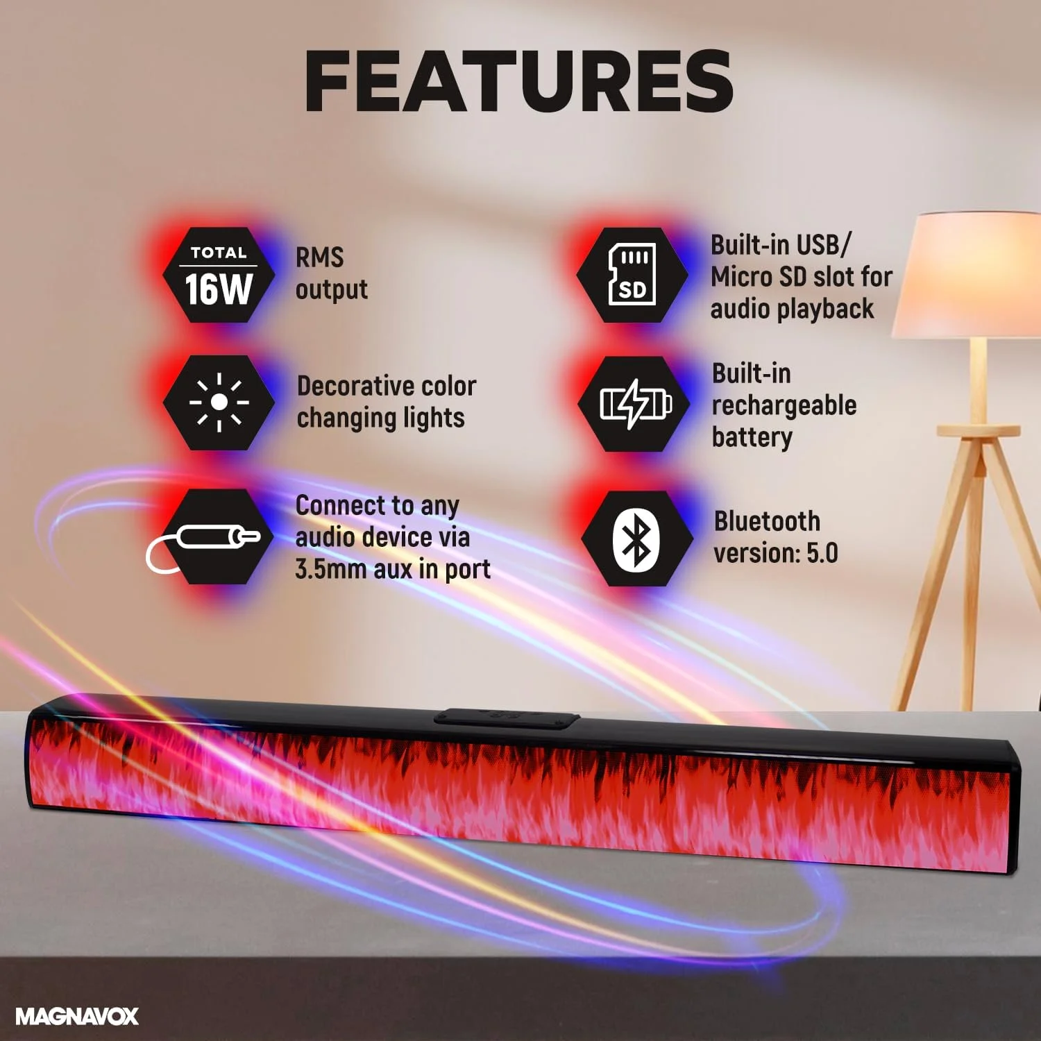اسپیکر قابل حمل مگناوکس مدل MMA4020 با بلوتوث 5.0، نمایشگر نور LED رنگارنگ ثبت اختراع شده، صدای واقعی 16 وات RMS، USB، پخش TFT، عالی برای بازی، استریو اسپیکر قابل حمل مگناوکس مدل MMA4020 با بلوتوث 5.0، نمایشگر نور LED رنگارنگ ثبت اختراع شده، صدای واقعی 16 وات RMS، USB، پخش TFT، عالی برای بازی، استریو