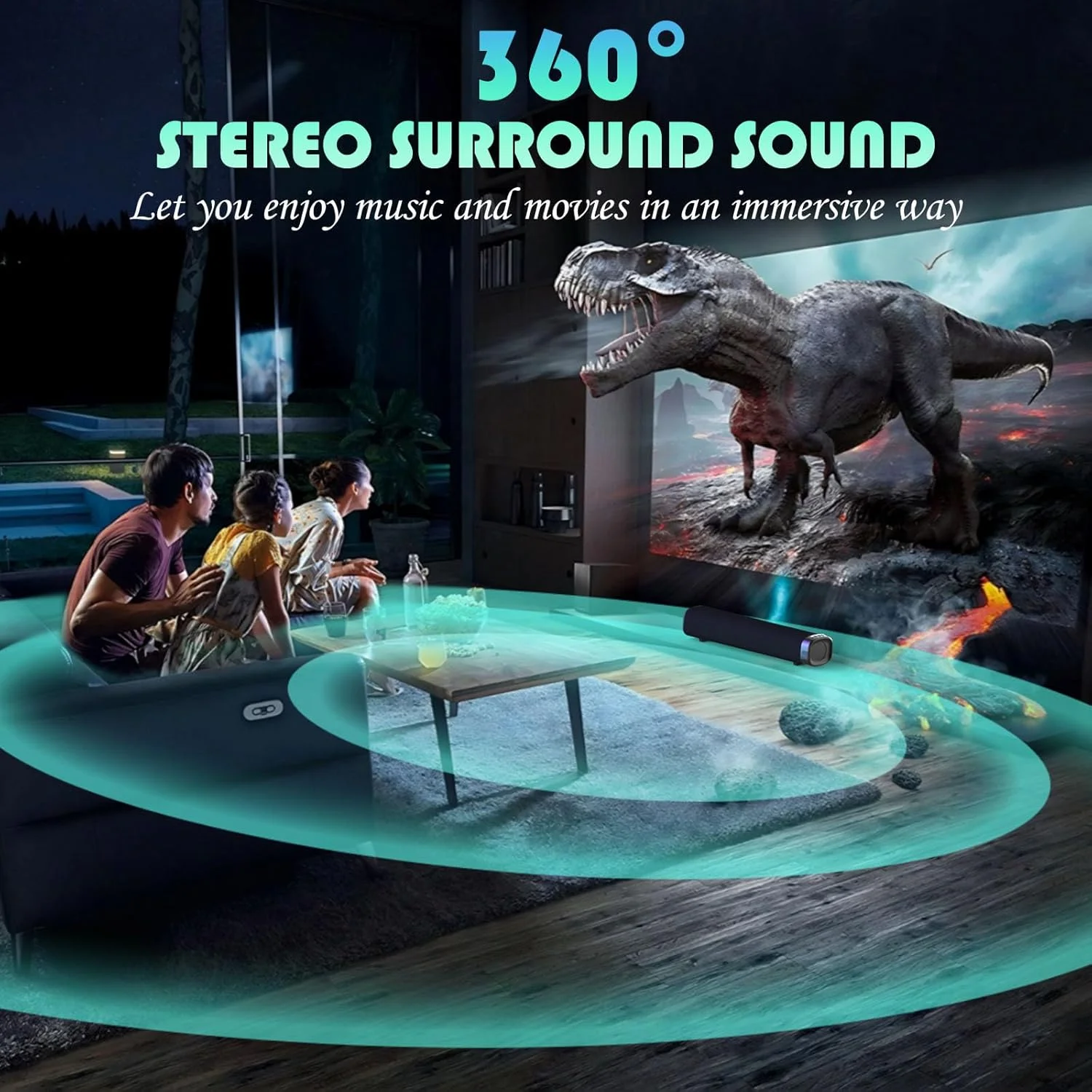 ساب ووفر Jierben برای تلویزیون هوشمند، ساندبار بلوتوثی 50 واتی برای تلویزیون با اتصال Optical/AUX/RCA/USB، سیستم صدای فراگیر برای تلویزیون/کامپیوتر/بازی/پروژکتور، بلندگوهای صدای فراگیر قابل نصب روی دیوار