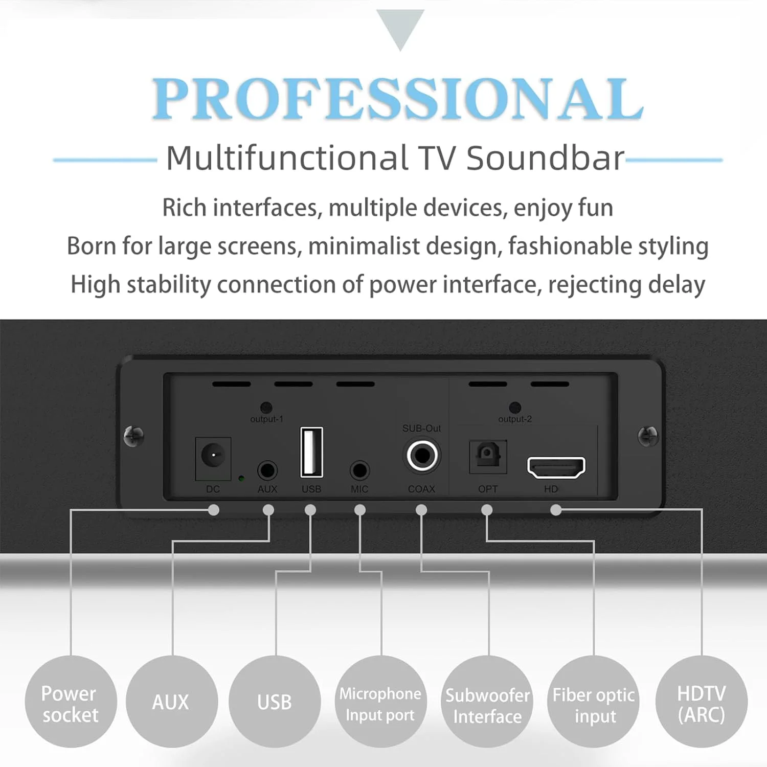 ساندبار 2.1 کاناله Fawoonu برای تلویزیون با ساب ووفر، ساندبار باس عمیق، سینمای خانگی، اسپیکر گیمینگ بلوتوثی برای کامپیوتر با ورودی میکروفون برای کارائوکه به همراه ریموت کنترل