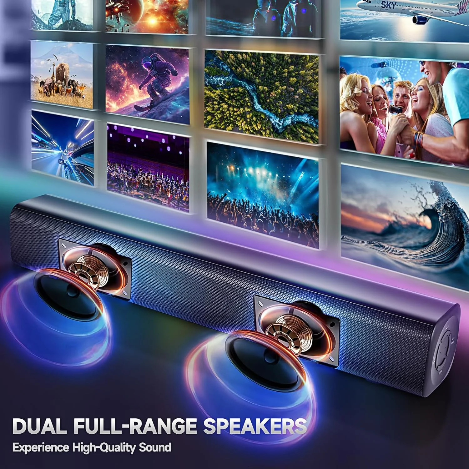 اسپیکر ساندبار بلوتوث بی سیم Fansbe Direct، ساندبار ساب ووفر اسپیکر تلویزیون، ساندبار صدای فراگیر سینمای خانگی HDMI(ARC) Optical AUX USB 2.1 کانال سیستم صوتی خانگی تلویزیون کامپیوتر قابل نصب روی دیوار، مشکی اسپیکر ساندبار بلوتوث بی سیم Fansbe Direct، ساندبار ساب ووفر اسپیکر تلویزیون، ساندبار صدای فراگیر سینمای خانگی HDMI(ARC) Optical AUX USB 2.1 کانال سیستم صوتی خانگی تلویزیون کامپیوتر قابل نصب روی دیوار، مشکی