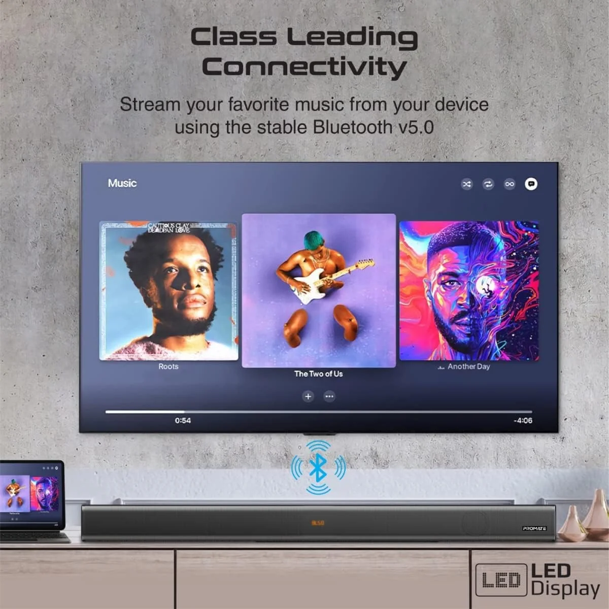 اسپیکر نواری Promate با ساب ووفر، اسپیکر بلوتوثی 60 واتی نسخه 5.0 با قابلیت اتصال چندگانه به همراه ساب ووفر 28 واتی، کنترل از راه دور، پورت HDMI، پورت USB، ورودی AUX و اپتیکال مناسب برای آیفون 14، تلویزیون ال جی، مدل StreamBar-60 اسپیکر نواری Promate با ساب ووفر، اسپیکر بلوتوثی 60 واتی نسخه 5.0 با قابلیت اتصال چندگانه به همراه ساب ووفر 28 واتی، کنترل از راه دور، پورت HDMI، پورت USB، ورودی AUX و اپتیکال مناسب برای آیفون 14، تلویزیون ال جی، مدل StreamBar-60