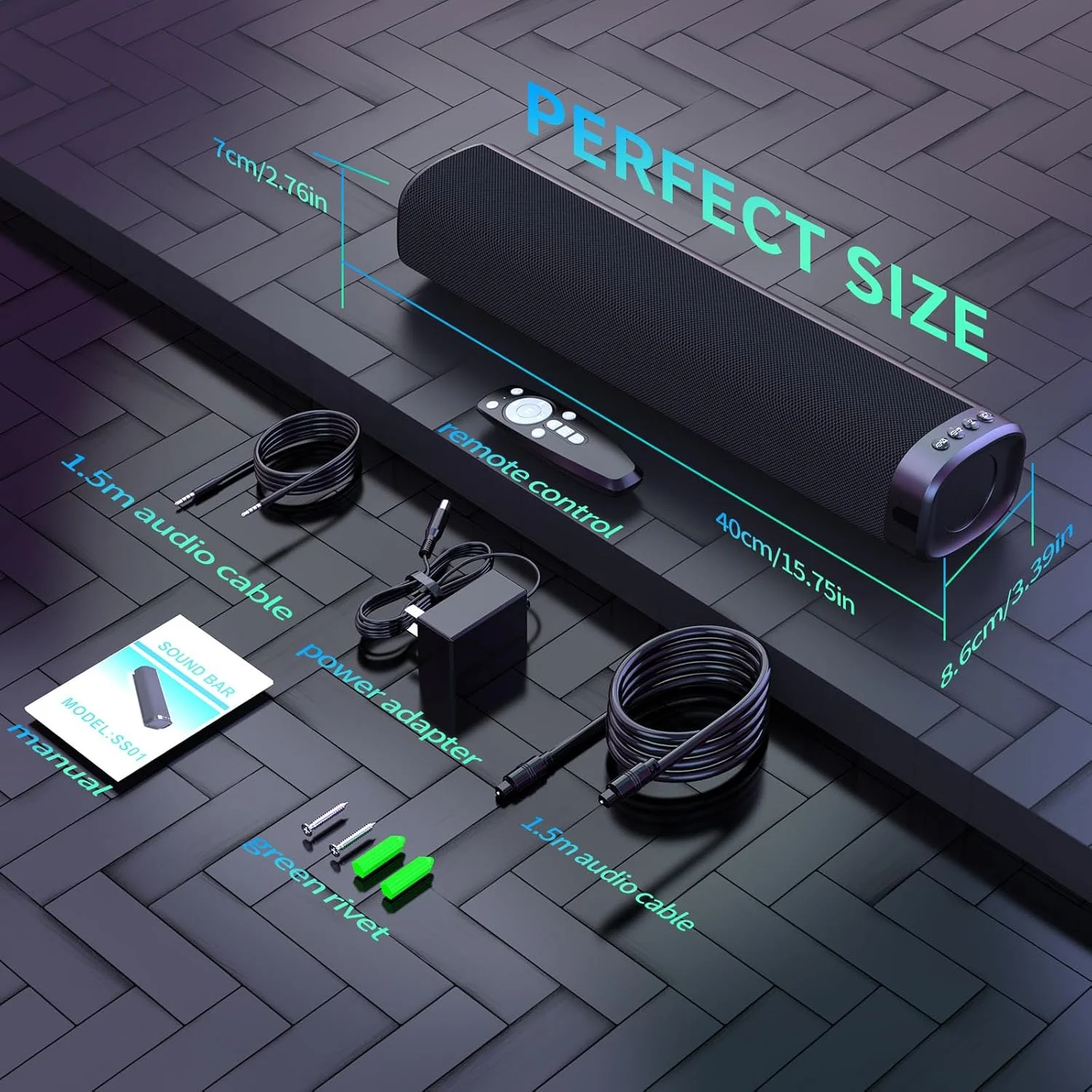 ساب ووفر Jierben برای تلویزیون هوشمند، ساندبار بلوتوثی 50 واتی برای تلویزیون با اتصال Optical/AUX/RCA/USB، سیستم صدای فراگیر برای تلویزیون/کامپیوتر/بازی/پروژکتور، بلندگوهای صدای فراگیر قابل نصب روی دیوار