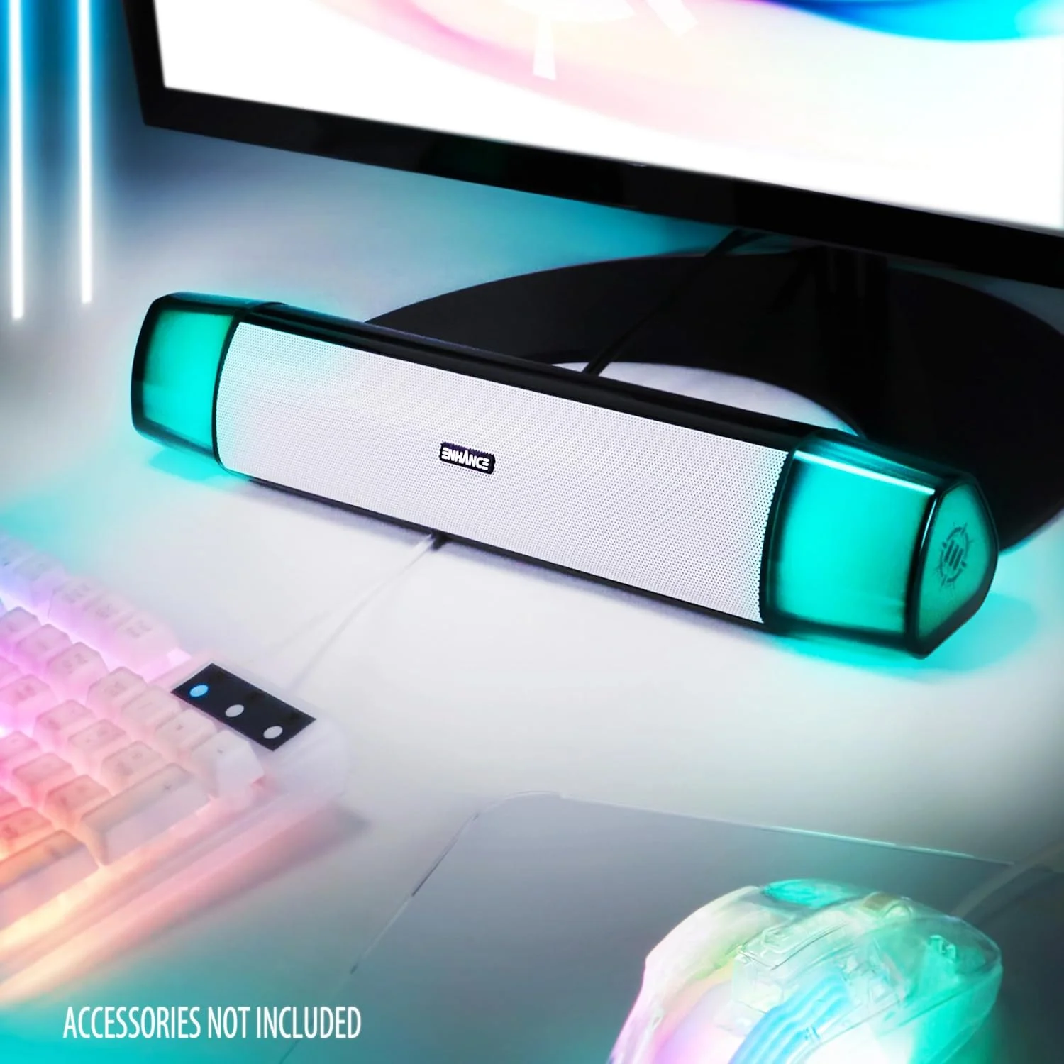 اسپیکر کامپیوتر سفید ENHANCE Theorem 3 برای رایانه شخصی - تغذیه از طریق USB، ساندبار زیر مانیتور با توان پیک 12 وات، 5 حالت رنگی، کنترلر درون خطی، اسپیکر کامپیوتر برای رایانه شخصی رومیزی اسپیکر کامپیوتر سفید ENHANCE Theorem 3 برای رایانه شخصی - تغذیه از طریق USB، ساندبار زیر مانیتور با توان پیک 12 وات، 5 حالت رنگی، کنترلر درون خطی، اسپیکر کامپیوتر برای رایانه شخصی رومیزی