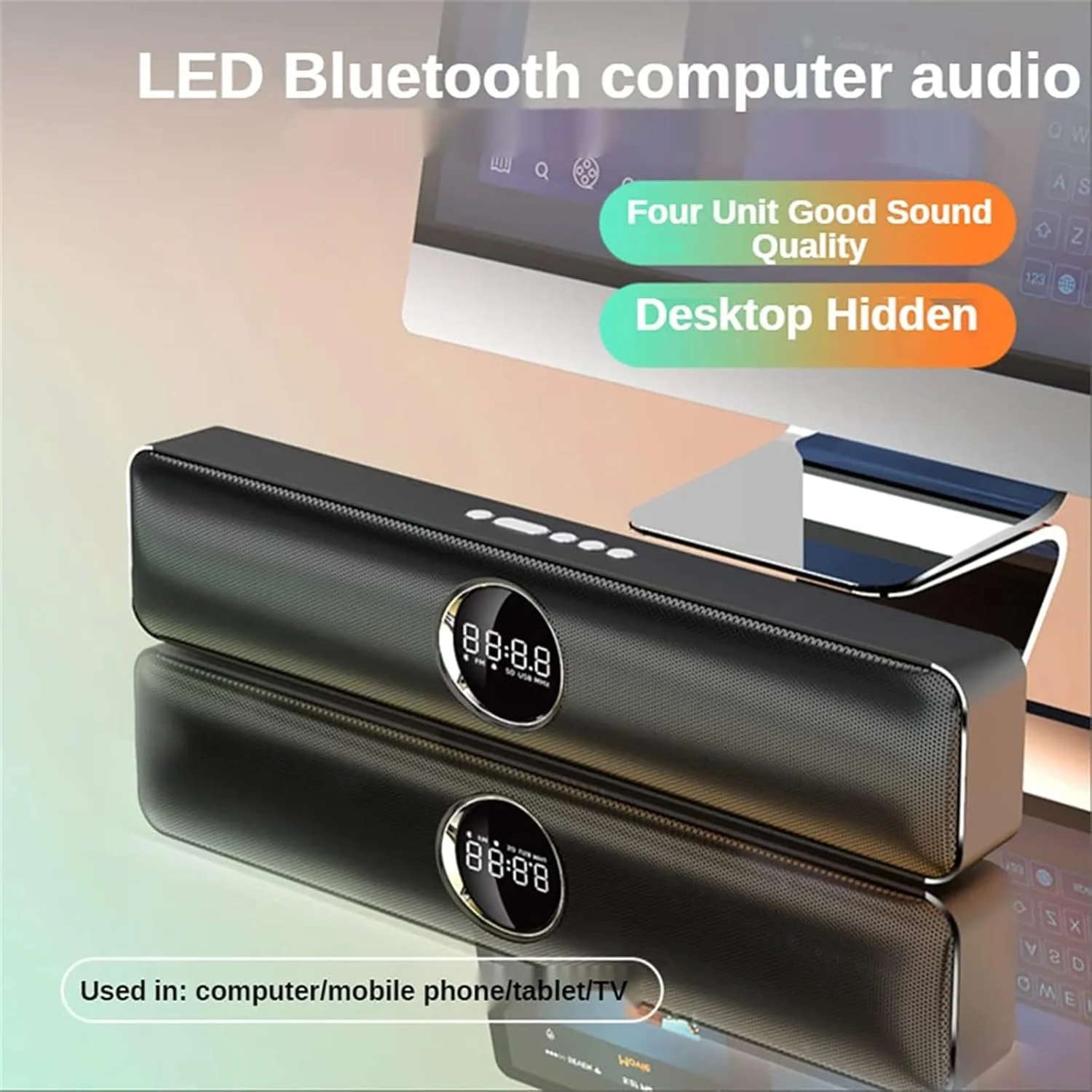 اسپیکر رومیزی TsoLay، ساندبار LED قابل حمل با ساعت زنگ دار، اسپیکرهای گیمینگ استریو HiFi، پشتیبانی از بلوتوث/AUX/U دیسک، نمایشگر هوشمند زمان، برای تلویزیون/تلفن/سینمای خانگی اسپیکر رومیزی TsoLay، ساندبار LED قابل حمل با ساعت زنگ دار، اسپیکرهای گیمینگ استریو HiFi، پشتیبانی از بلوتوث/AUX/U دیسک، نمایشگر هوشمند زمان، برای تلویزیون/تلفن/سینمای خانگی