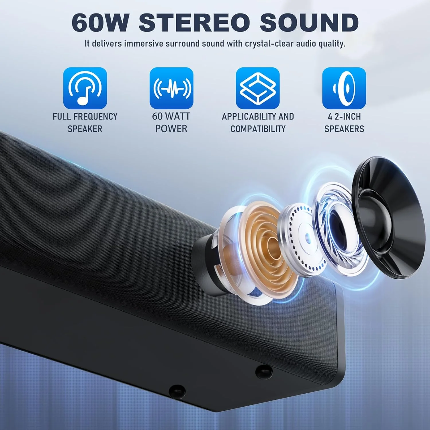 ساندبار تلویزیون Facmogu، 2.0 کاناله 60 وات برای تلویزیون هوشمند، ساندبار جداشدنی 37 اینچی، اسپیکر بلوتوث استریو ساندبار برای صوتی سینمای خانگی، با ARC/Optical/AUX برای تلویزیون، کامپیوتر، پروژکتور ساندبار تلویزیون Facmogu، 2.0 کاناله 60 وات برای تلویزیون هوشمند، ساندبار جداشدنی 37 اینچی، اسپیکر بلوتوث استریو ساندبار برای صوتی سینمای خانگی، با ARC/Optical/AUX برای تلویزیون، کامپیوتر، پروژکتور