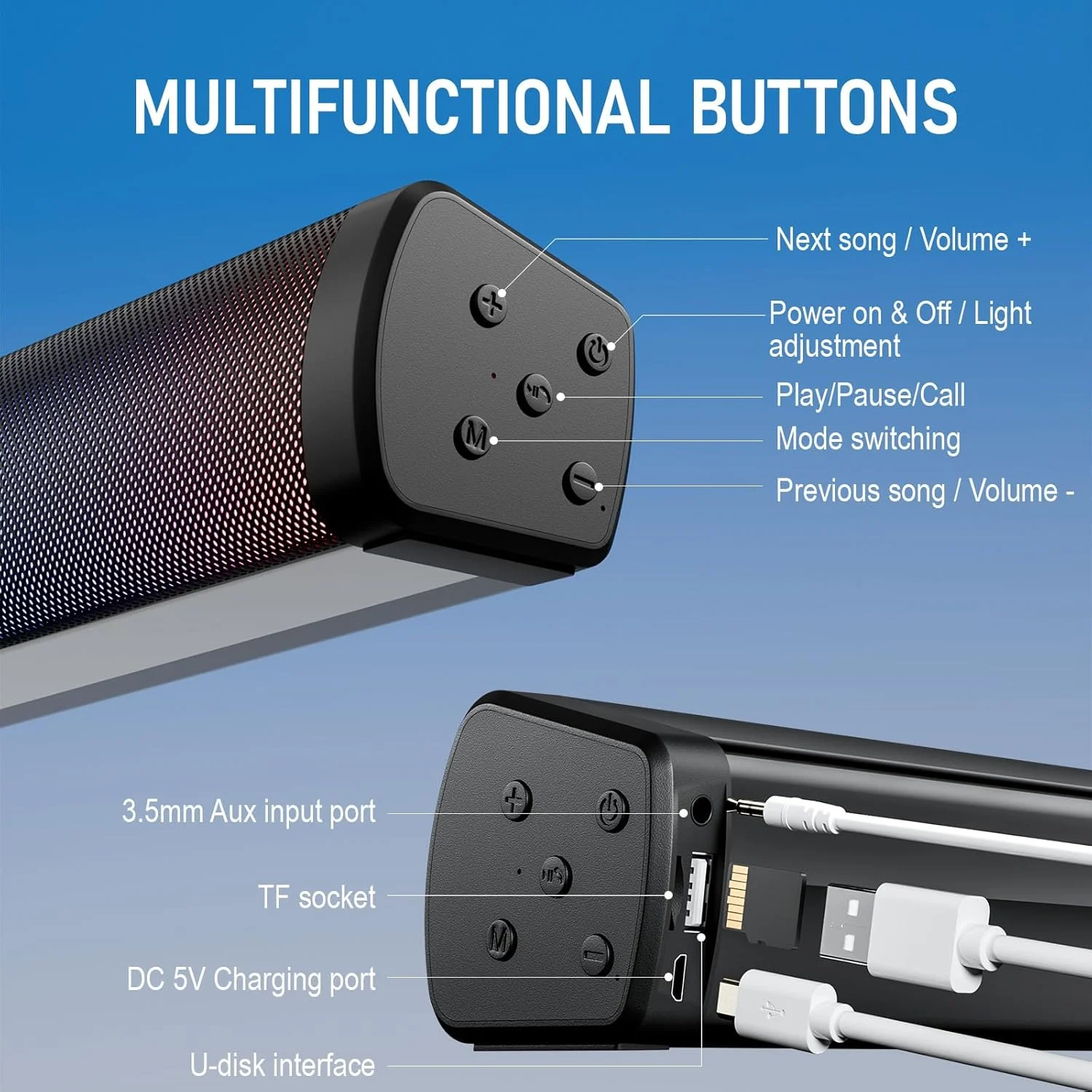 ساندبار بلوتوث بی سیم OOYY، اسپیکر بلوتوث قابل حمل برای خانه، ساندبار با نور چشمک زن رنگارنگ، ایده آل برای سینمای خانگی و بازی ساندبار بلوتوث بی سیم OOYY، اسپیکر بلوتوث قابل حمل برای خانه، ساندبار با نور چشمک زن رنگارنگ، ایده آل برای سینمای خانگی و بازی