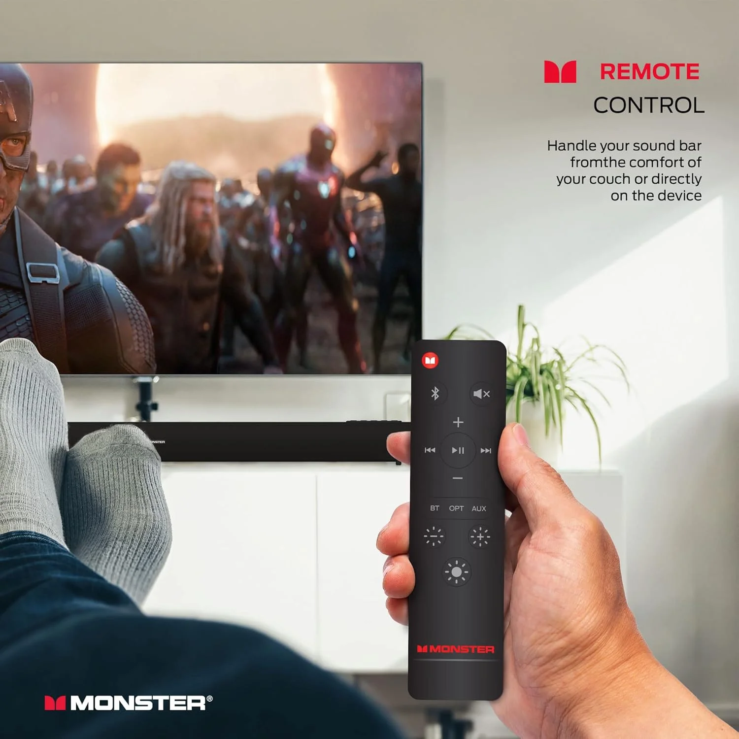 ساندبار مانستر: ساندبار بلوتوث سینمای خانگی با چراغ های LED چند رنگ، بلندگوهای 30 واتی، کنترل از راه دور، اتصال AUX نوری، 37 اینچ، مشکی ساندبار مانستر: ساندبار بلوتوث سینمای خانگی با چراغ های LED چند رنگ، بلندگوهای 30 واتی، کنترل از راه دور، اتصال AUX نوری، 37 اینچ، مشکی