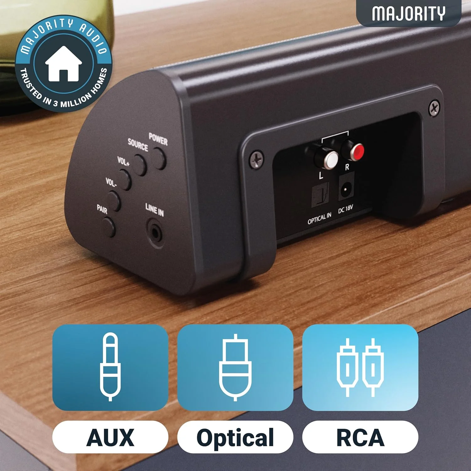 اسپیکر تلویزیون MAJORITY Snowdon II | توان 120 وات با صدای 2.1 کاناله | ساندبار با ساب ووفر داخلی و کنترل از راه دور | اتصال چندگانه اسپیکر تلویزیون MAJORITY Snowdon II | توان 120 وات با صدای 2.1 کاناله | ساندبار با ساب ووفر داخلی و کنترل از راه دور | اتصال چندگانه